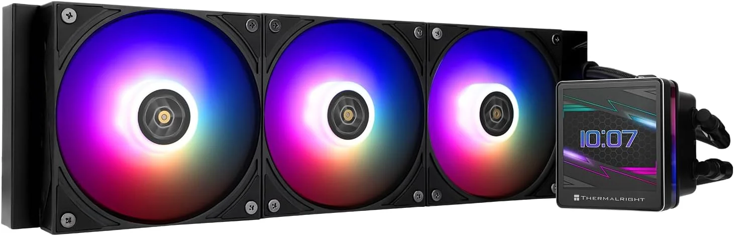 خنک کننده مایع پردازنده Thermalright Grand Vision 360 ARGB مشکی، سیستم خنک کننده آبی با مشخصات 360، صفحه نمایش IPS LCD با رزولوشن 480x480، برای AM4/AM5 و Intel LGA1700/1851، پمپ با عملکرد بالا