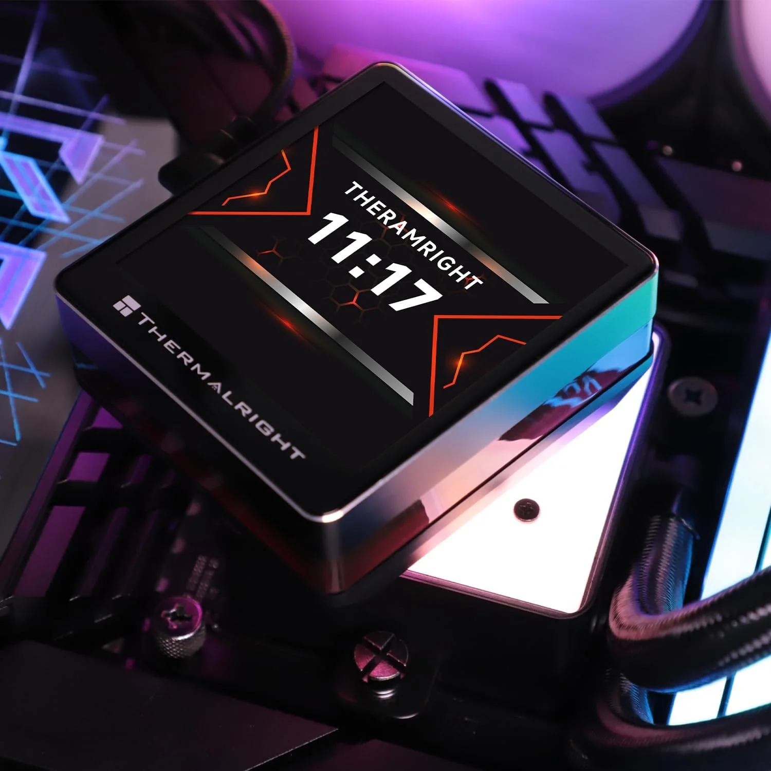 خنک کننده مایع پردازنده Thermalright Grand Vision 360 ARGB مشکی، سیستم خنک کننده آبی با مشخصات 360، صفحه نمایش IPS LCD با رزولوشن 480x480، برای AM4/AM5 و Intel LGA1700/1851، پمپ با عملکرد بالا