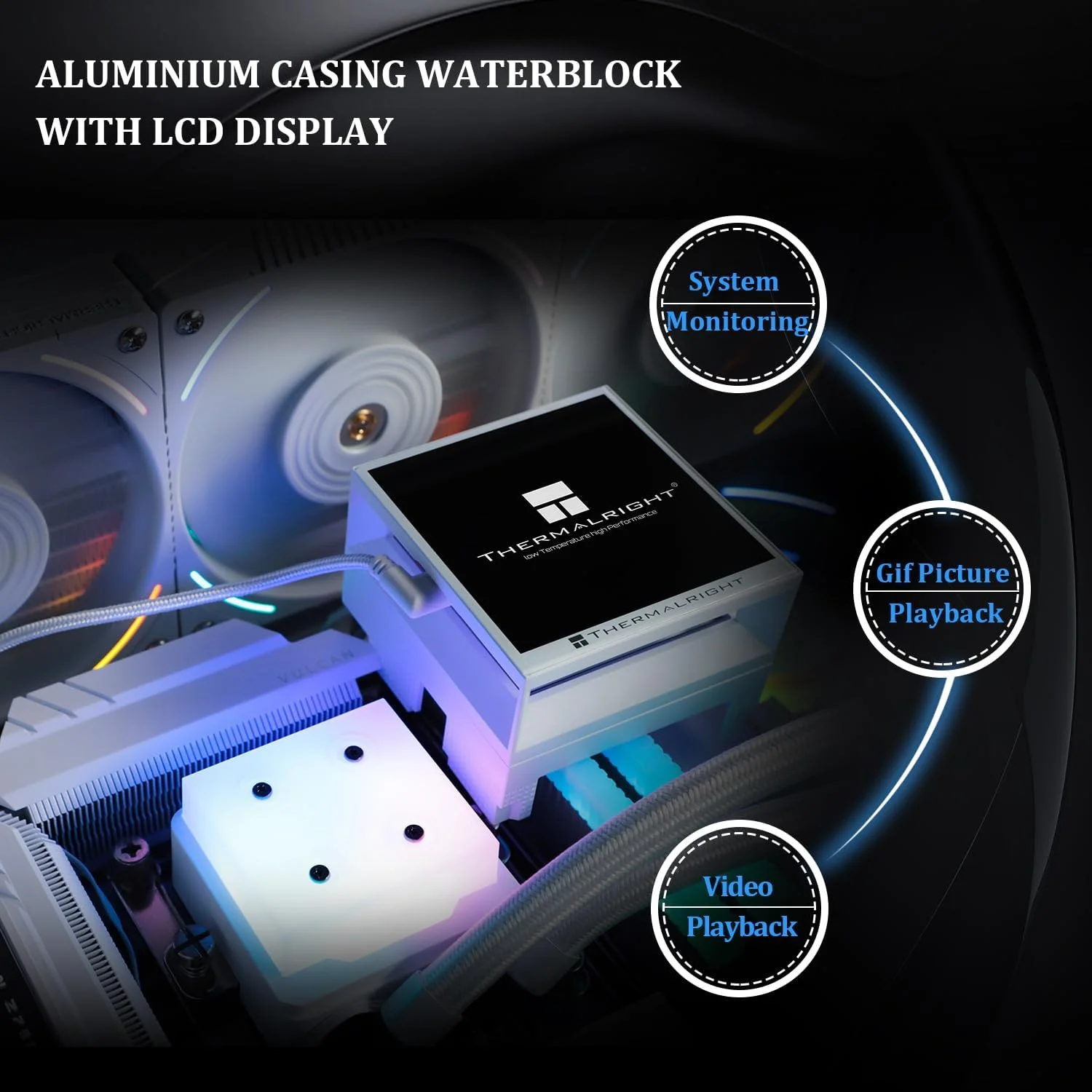 خنک کننده مایع پردازنده Thermalright Hyper Vision 360 ARGB سفید، سیستم خنک کننده آبی با مشخصات PC 360، صفحه نمایش IPS LCD با رزولوشن 480x480، برای AM4/AM5 و Intel 1700/1851، پمپ با عملکرد بالا با صفحه نمایش 3.95 اینچی