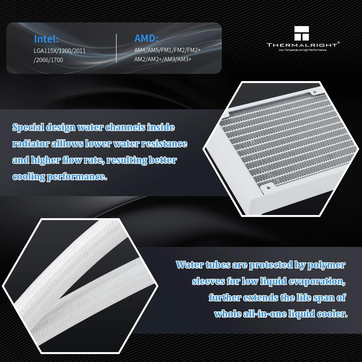 خنک کننده مایع پردازنده Thermalright Aqua Elite 360 ARGB White V4، خنک کننده مایع 360 پردازنده، سرعت پمپ تا 6400 دور در دقیقه، برای AM4/AM5، Intel LGA1851/1150/1151/1200/2011/1700، رادیاتور با عملکرد بالا (سفید)