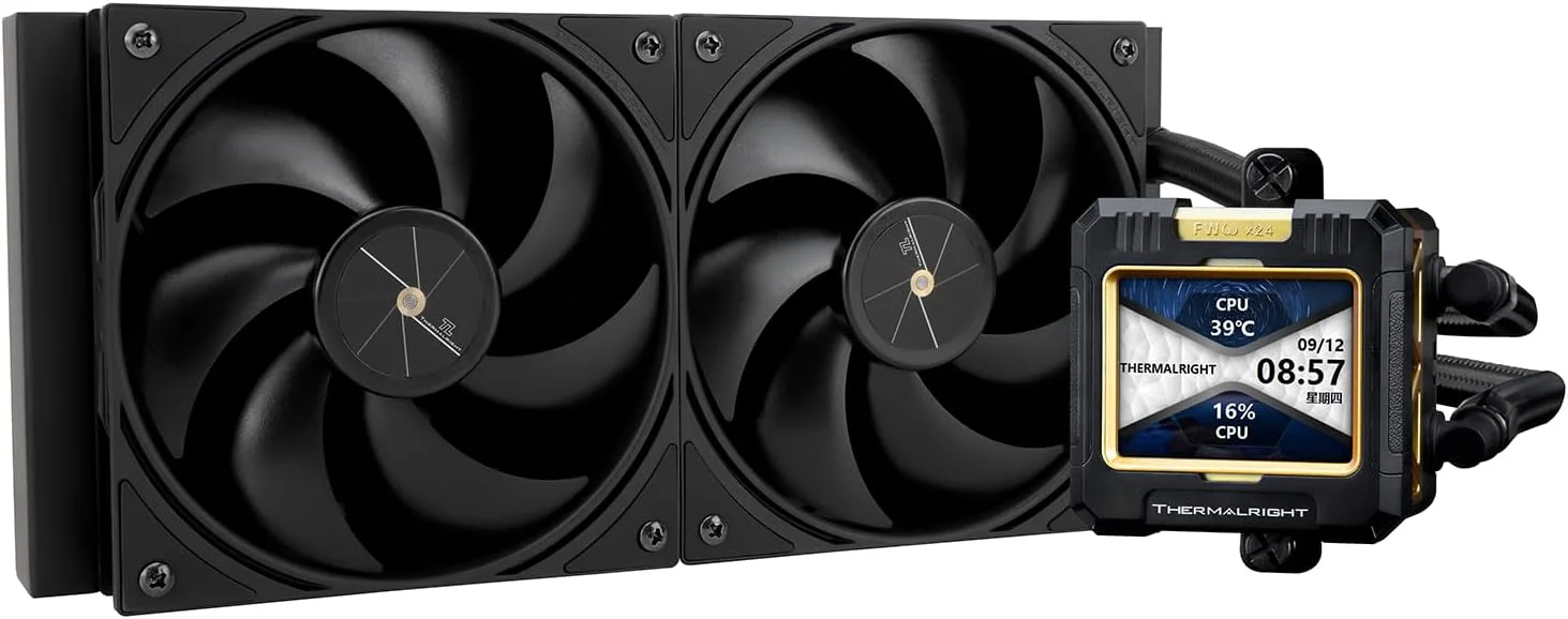 خنک کننده مایع پردازنده Thermalright FW240 مشکی، سیستم خنک کننده آبی با مشخصات PC 240، صفحه نمایش IPS LCD با رزولوشن 320*240، برای AM5 و Intel LGA1700/1851، پمپ با کارایی بالا، دارای صفحه نمایش LCD 2.4 اینچی