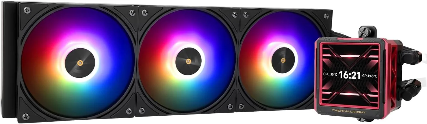 خنک کننده مایع پردازنده Thermalright FW360 Ultra ARGB مشکی، سیستم خنک کننده آبی با مشخصات 360 برای کامپیوتر، صفحه نمایش IPS LCD با رزولوشن 480x480، برای AM5 و Intel LGA1700/1851، پمپ با عملکرد بالا، صفحه نمایش LCD 2.88 اینچی