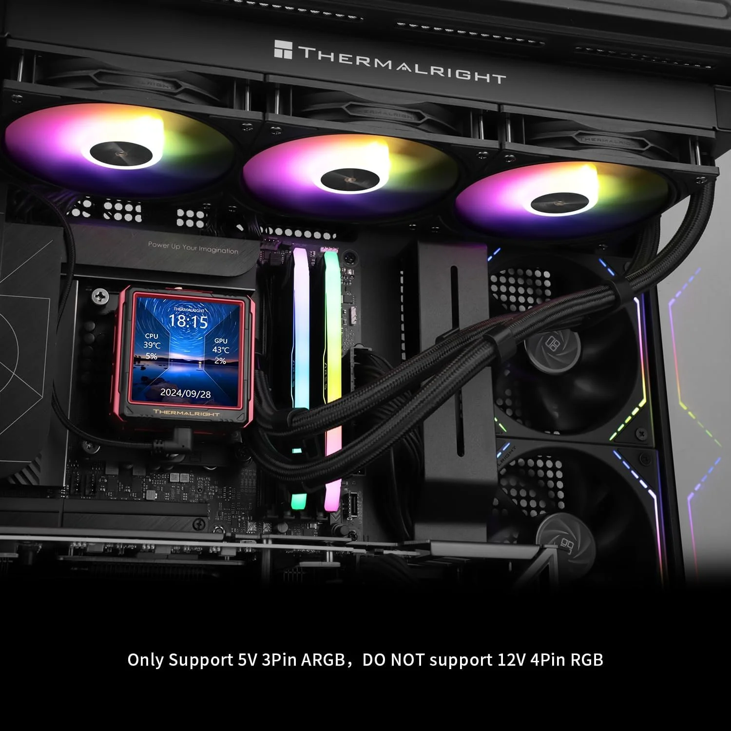 خنک کننده مایع پردازنده Thermalright FW360 Ultra ARGB مشکی، سیستم خنک کننده آبی با مشخصات 360 برای کامپیوتر، صفحه نمایش IPS LCD با رزولوشن 480x480، برای AM5 و Intel LGA1700/1851، پمپ با عملکرد بالا، صفحه نمایش LCD 2.88 اینچی