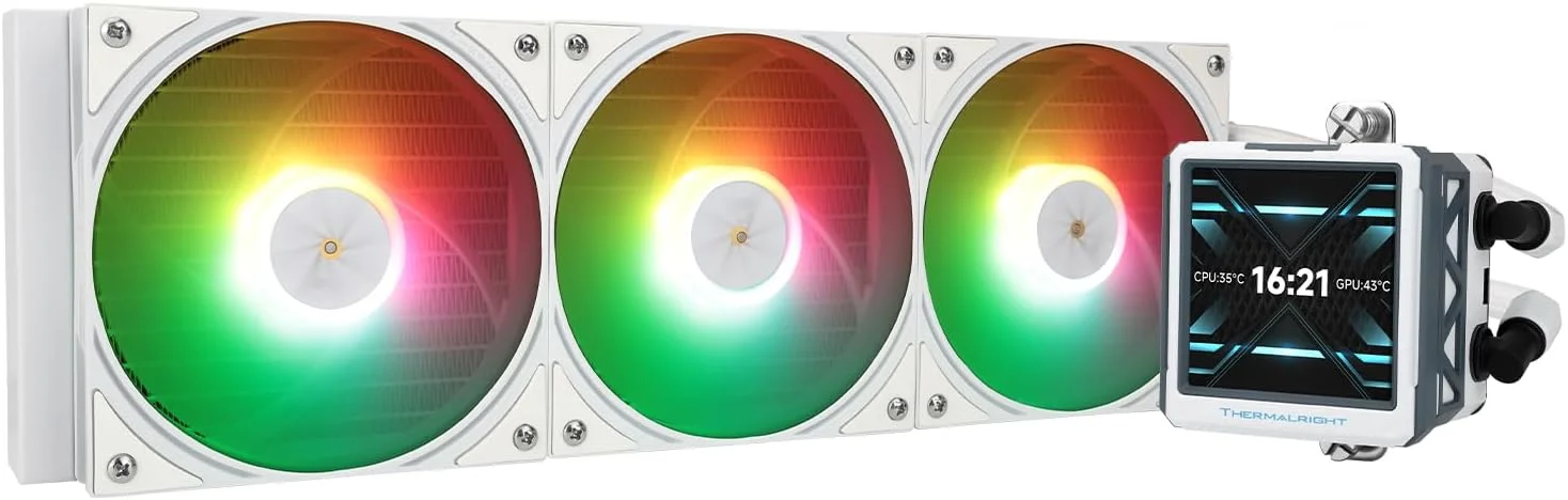 خنک‌کننده مایع پردازنده Thermalright FW360 Ultra ARGB سفید، سیستم خنک‌کننده آبی با مشخصات 360، صفحه نمایش IPS LCD با رزولوشن 480x480، برای AM5، Intel LGA1700/1851، پمپ با عملکرد بالا، صفحه نمایش LCD 2.88 اینچی