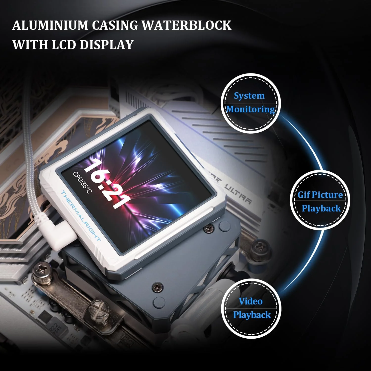 خنک‌کننده مایع پردازنده Thermalright FW360 Ultra ARGB سفید، سیستم خنک‌کننده آبی با مشخصات 360، صفحه نمایش IPS LCD با رزولوشن 480x480، برای AM5، Intel LGA1700/1851، پمپ با عملکرد بالا، صفحه نمایش LCD 2.88 اینچی