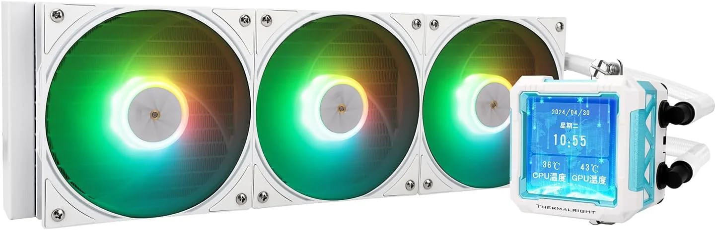 خنک کننده مایع پردازنده Thermalright FW PRO 360 ARGB سفید - 360 میلی‌متری AIO، صفحه نمایش IPS LCD با رزولوشن 320 * 320، برای AM4/AM5/Intel LGA1700/1851، صفحه نمایش LCD مغناطیسی 2.73 اینچی برای تصاویر
