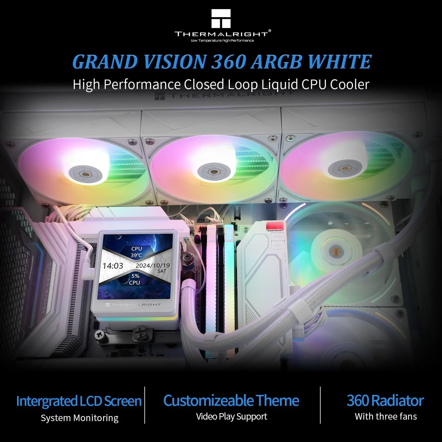 خنک کننده مایع پردازنده Thermalright Grand Vision 360 ARGB سفید، صفحه نمایش IPS LCD با رزولوشن 480x480، برای AM5/Intel LGA1851/1700، صفحه نمایش LCD مغناطیسی 3.4 اینچی برای تصاویر - سفید خنک کننده مایع پردازنده Thermalright Grand Vision 360 ARGB سفید، صفحه نمایش IPS LCD با رزولوشن 480x480، برای AM5/Intel LGA1851/1700، صفحه نمایش LCD مغناطیسی 3.4 اینچی برای تصاویر - سفید