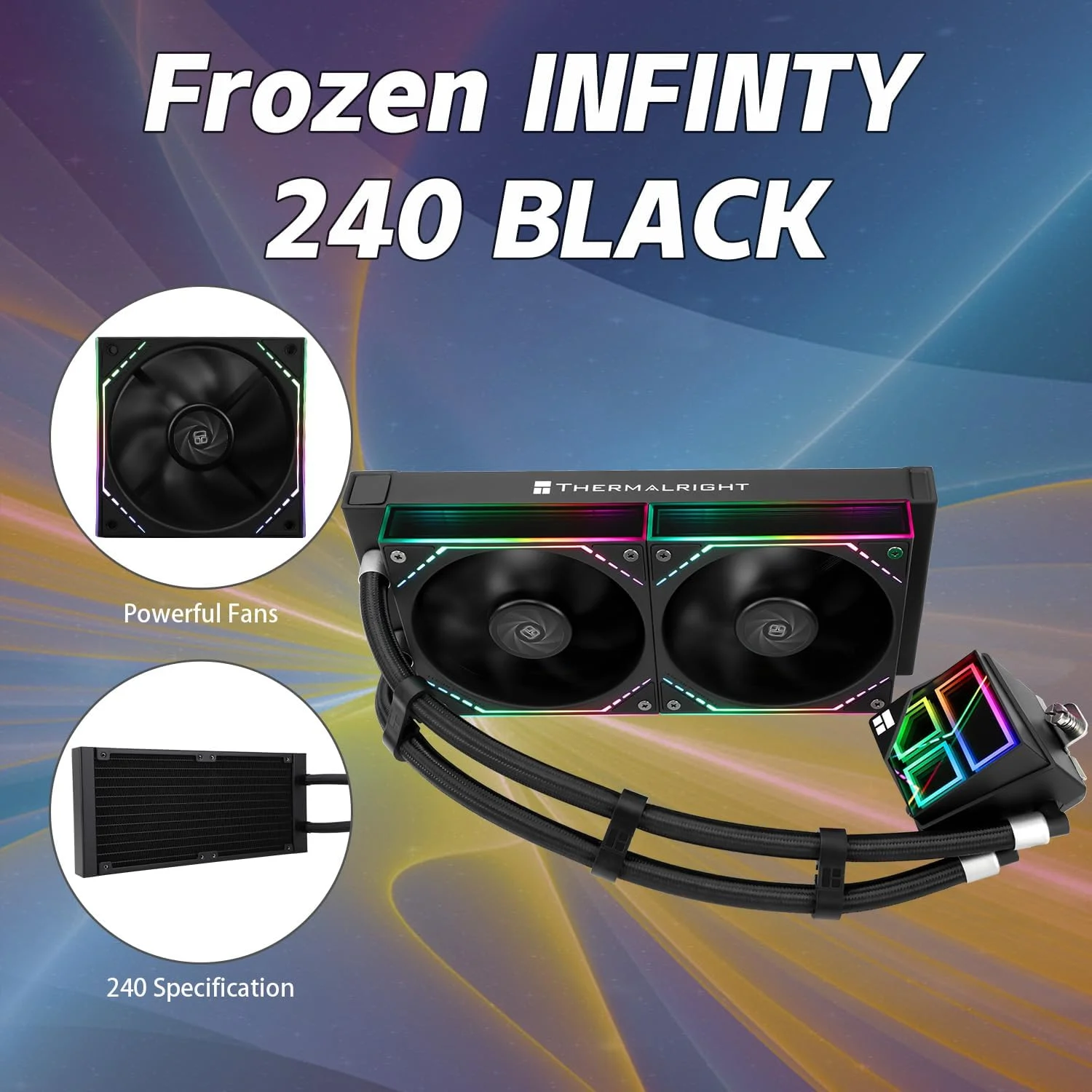 Frozen Infinity 240 Black CPU Aio Cooler,TL-M12*2 PWM Fans,Computer CPU Water Cooler,ARGB Infinity Mirror,240 CPU Liquid Cooling:LGA1851/1700/1150/1151/1200/2011,PC Water Cooling Frozen Infinity 240 Black CPU Aio Cooler,TL-M12*2 PWM Fans,Computer CPU Water Cooler,ARGB Infinity Mirror,240 CPU Liquid Cooling:LGA1851/1700/1150/1151/1200/2011,PC Water Cooling
