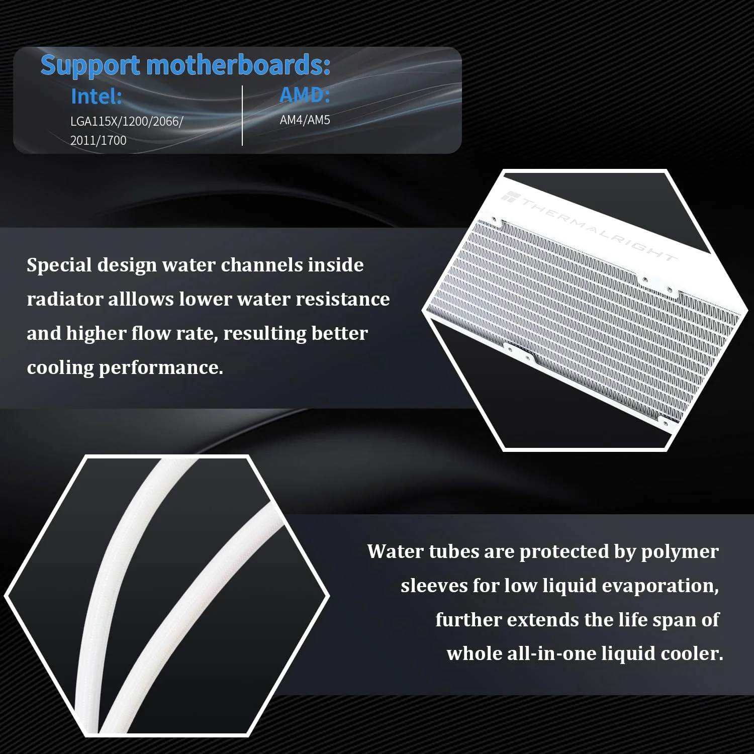 خنک کننده آبی پردازنده Thermalright Mjolnir Vision 360 ARGB سفید، سیستم خنک کننده آبی با 3 فن PWM با سرعت 2000PRM، برای AM4/AM5 و Intel LGA1851/1700، صفحه نمایش LCD مغناطیسی جداشدنی با رزولوشن 320 * 240