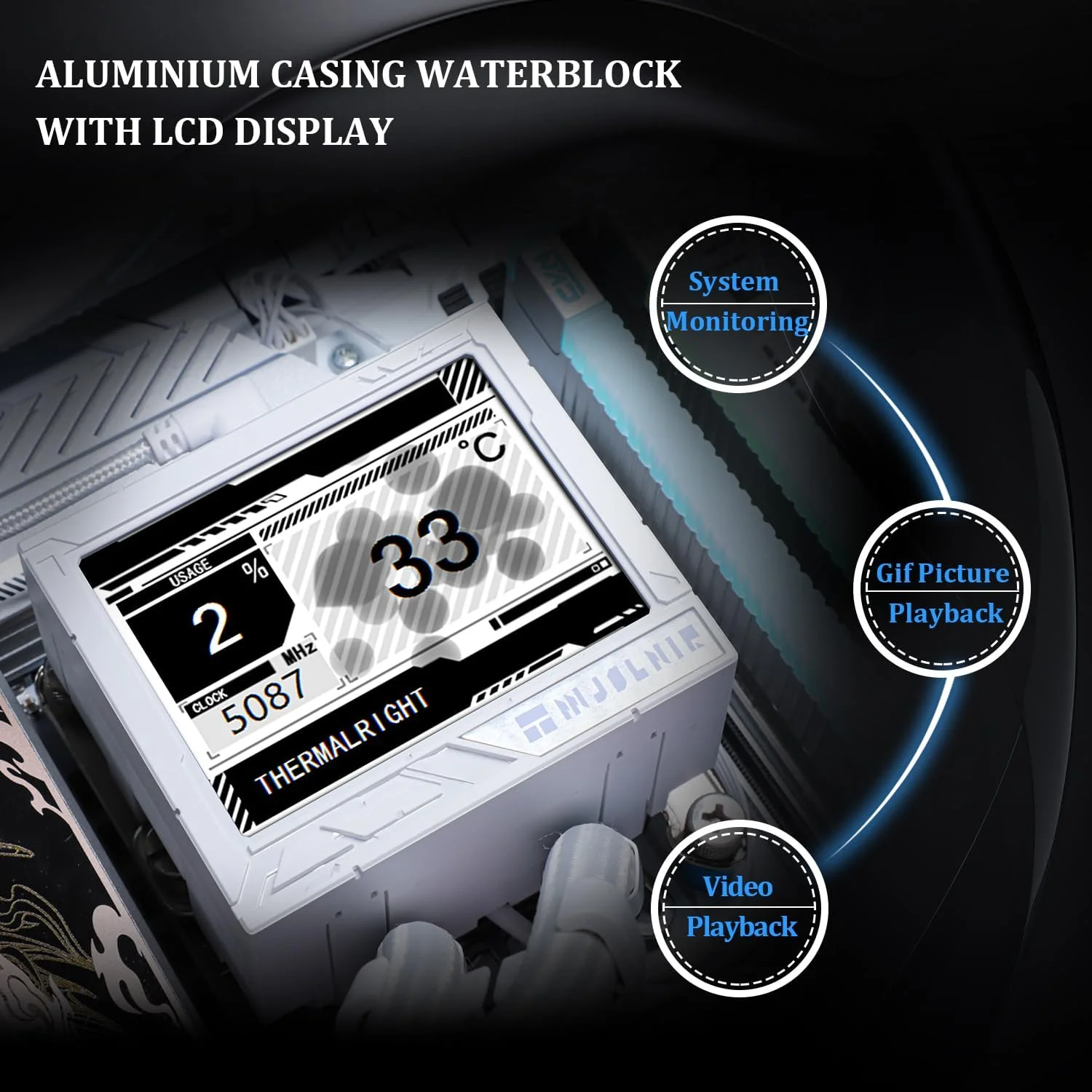 خنک کننده آبی پردازنده Thermalright Mjolnir Vision 360 ARGB سفید، سیستم خنک کننده آبی با 3 فن PWM با سرعت 2000PRM، برای AM4/AM5 و Intel LGA1851/1700، صفحه نمایش LCD مغناطیسی جداشدنی با رزولوشن 320 * 240