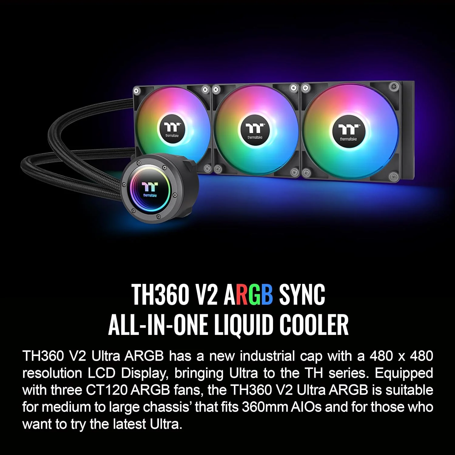 خنک کننده مایع پردازنده Thermaltake TH360 ARGB Sync V2 / خنک کننده مایع AIO / فن 120mm*3 / PWM 500~2000 RPM / واتر بلاک آینه ای / کنترل همگام سازی ARGB مادربرد، CL-W362-PL12SW-A