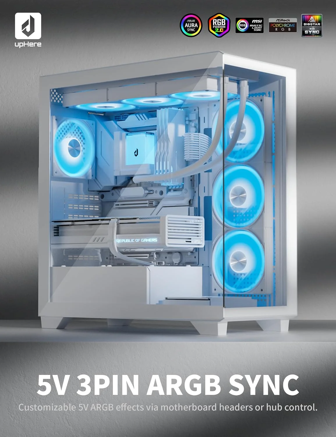 خنک کننده مایع پردازنده upHere E360TC ARGB، خنک کننده AIO 360 میلی متری، سیستم خنک کننده آبی All-in-One، فن U3TC PWM، پوشش پمپ مغناطیسی، TDP 300W، Intel LGA 1851/1700/2011 و AMD AM4/AM5 - سفید