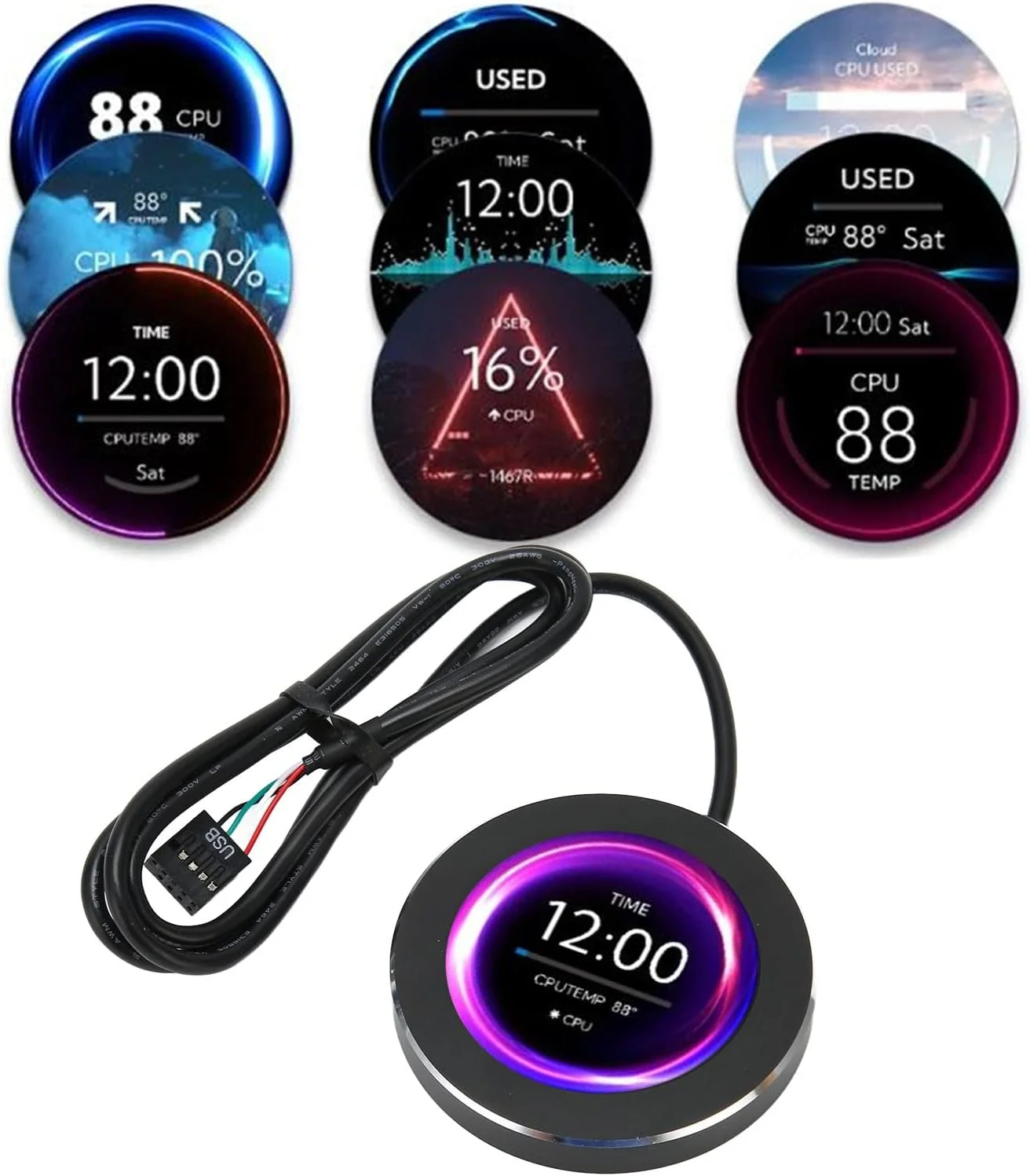 خنک کننده آبی پردازنده Zhed با نمایشگر LCD، نمایشگر دایره ای LCD با قابلیت چرخش 360 درجه و تنظیم نور، نمایشگر اطلاعات پردازنده کامپیوتر، نمایشگر دمای کامپیوتر، صفحه نمایش خنک کننده آبی با قابلیت تنظیم نور