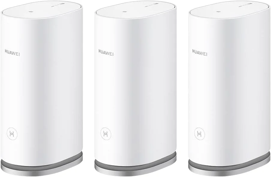 مجموعه روتر HUAWEI Mesh 3 WiFi (بسته 3 عددی)، پشتیبانی از Wi-Fi 6 با فرکانس 5 گیگاهرتز تا 3000 مگابیت در ثانیه، سیستم مش برای کل خانه، اتصال با یک لمس، تشخیص بصری WiFi