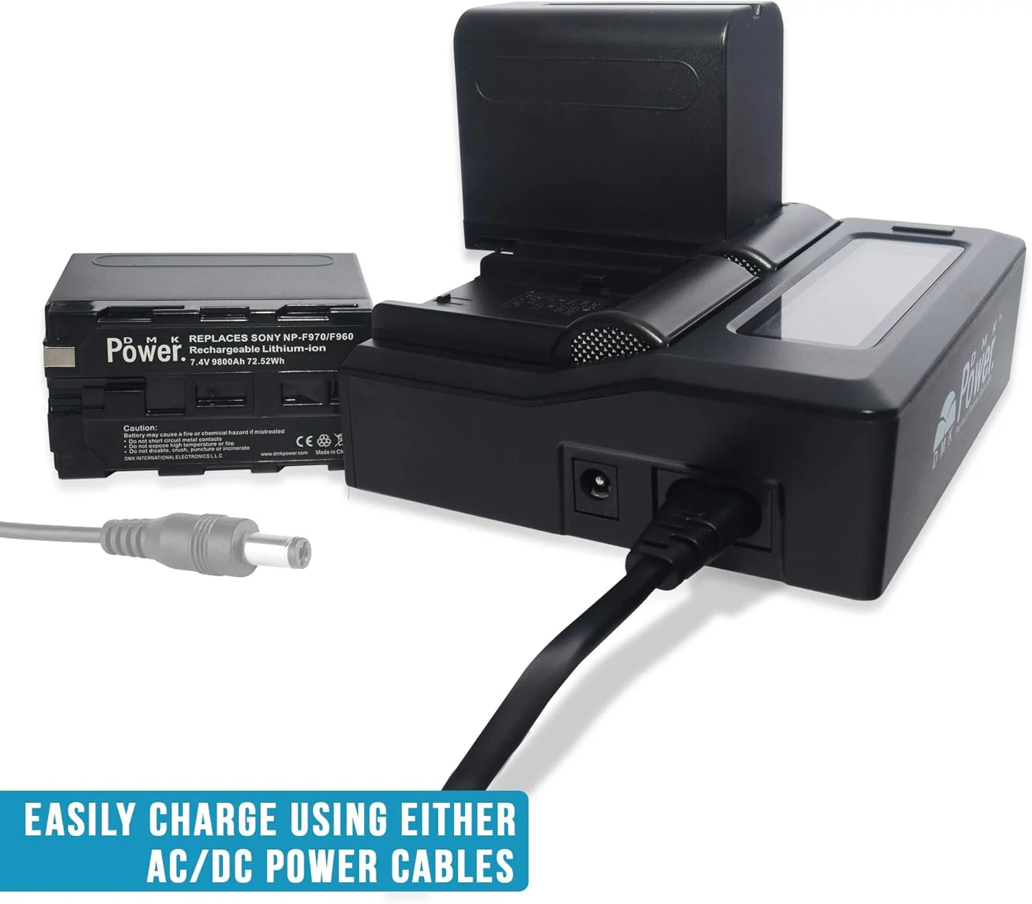 DMK پاور NP-F970/NP-F960 "2 عدد باتری 9800mAh و 1 عدد شارژر دوگانه دیجیتال DC-01", ساخته شده فقط برای چراغ های LED عکس و فیلم و مانیتور (نه برای دوربین ها و دوربین فیلمبرداری) DMK پاور NP-F970/NP-F960 "2 عدد باتری 9800mAh و 1 عدد شارژر دوگانه دیجیتال DC-01", ساخته شده فقط برای چراغ های LED عکس و فیلم و مانیتور (نه برای دوربین ها و دوربین فیلمبرداری)