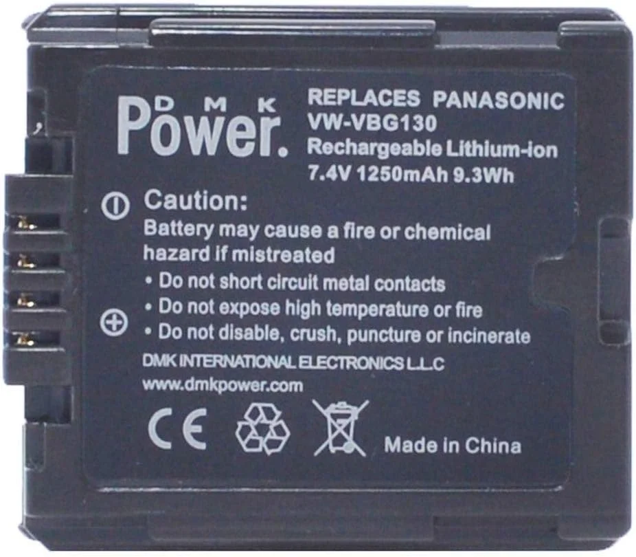 باتری DMK Power VW-VBG130 با ظرفیت 1250mAh و توان 9.3Wh سازگار با دوربین های فیلمبرداری پاناسونیک HDC-HS700 TM700 HS300 TM300 HS250 SD20 HS20 HDC-SDT750