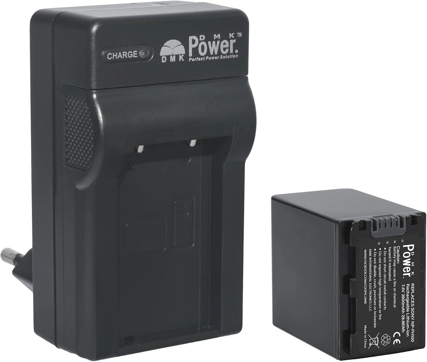 باطری لیتیوم-یونی قابل شارژ DMK Power NP-FH100 با ظرفیت 3300mAh و شارژر مسافرتی باطری TC600E سازگار با دوربین های فیلمبرداری سونی
