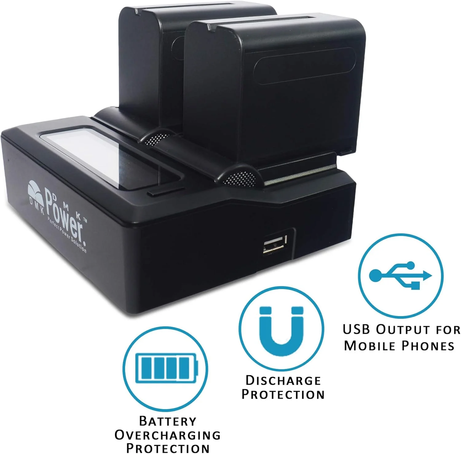 DMK پاور NP-F970/NP-F960 "2 عدد باتری 9800mAh و 1 عدد شارژر دوگانه دیجیتال DC-01", ساخته شده فقط برای چراغ های LED عکس و فیلم و مانیتور (نه برای دوربین ها و دوربین فیلمبرداری) DMK پاور NP-F970/NP-F960 "2 عدد باتری 9800mAh و 1 عدد شارژر دوگانه دیجیتال DC-01", ساخته شده فقط برای چراغ های LED عکس و فیلم و مانیتور (نه برای دوربین ها و دوربین فیلمبرداری)