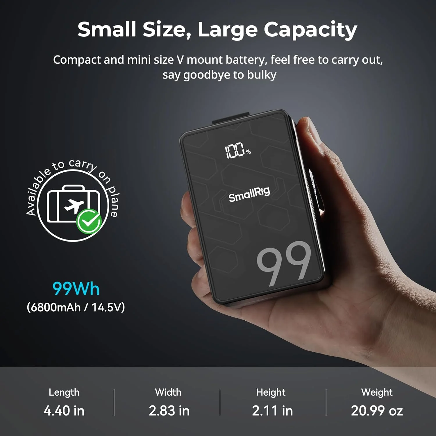 باتری مانت وی اسمال ریگ VB99 SE، 99 وات ساعت / 6800 میلی آمپر ساعت با خروجی 65 وات، شارژ کامل 2.5 ساعته، دارای پورت های USB-C، D-TAP، USB-A، دو پورت DC، صفحه نمایش OLED، برای دوربین، فیلمبرداری، مانیتور، نور ویدئو باتری مانت وی اسمال ریگ VB99 SE، 99 وات ساعت / 6800 میلی آمپر ساعت با خروجی 65 وات، شارژ کامل 2.5 ساعته، دارای پورت های USB-C، D-TAP، USB-A، دو پورت DC، صفحه نمایش OLED، برای دوربین، فیلمبرداری، مانیتور، نور ویدئو