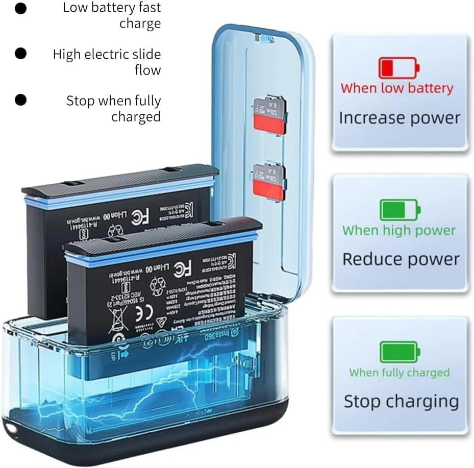 شارژر دوگانه باتری برای Insta360 X5 با نمایشگر LCD، هاب شارژ KASTWAVE با 2 اسلات، سازگار با باتری های Insta360 X5، کیف شارژ قابل حمل با محل نگهداری کارت Micro SD شارژر دوگانه باتری برای Insta360 X5 با نمایشگر LCD، هاب شارژ KASTWAVE با 2 اسلات، سازگار با باتری های Insta360 X5، کیف شارژ قابل حمل با محل نگهداری کارت Micro SD