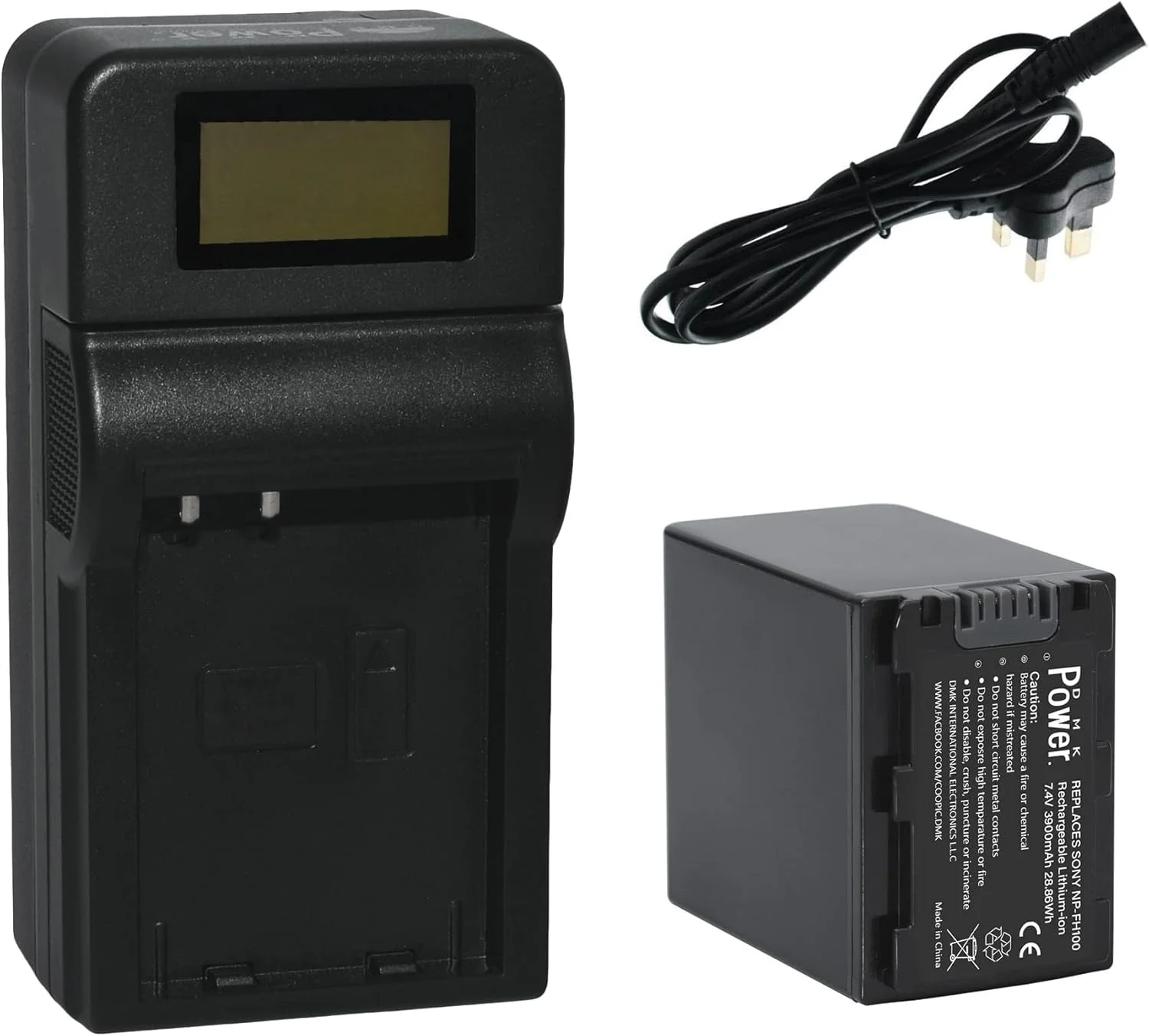 باطری لیتیوم-یونی قابل شارژ DMK Power NP-FH100 با ظرفیت 3300mAh و شارژر مسافرتی باطری TC1000 سازگار با دوربین های فیلمبرداری سونی