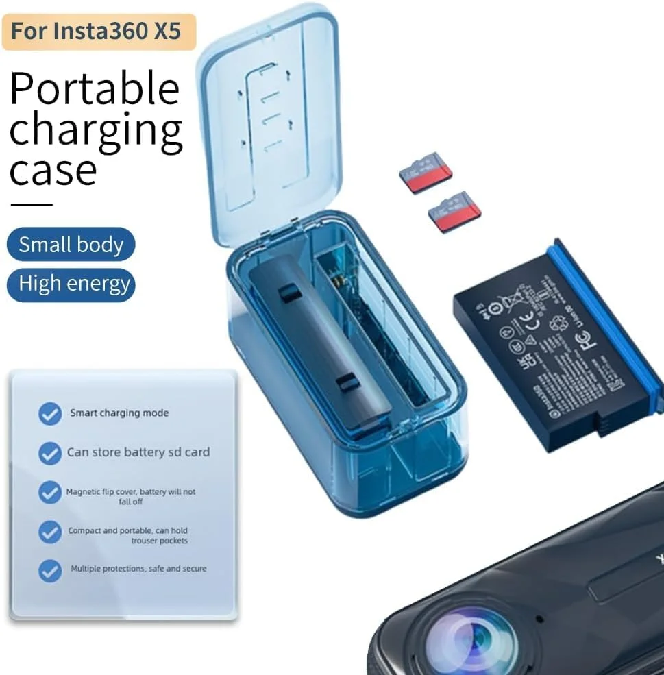 شارژر دوگانه باتری برای Insta360 X5 با نمایشگر LCD، هاب شارژ KASTWAVE با 2 اسلات، سازگار با باتری های Insta360 X5، کیف شارژ قابل حمل با محل نگهداری کارت Micro SD شارژر دوگانه باتری برای Insta360 X5 با نمایشگر LCD، هاب شارژ KASTWAVE با 2 اسلات، سازگار با باتری های Insta360 X5، کیف شارژ قابل حمل با محل نگهداری کارت Micro SD