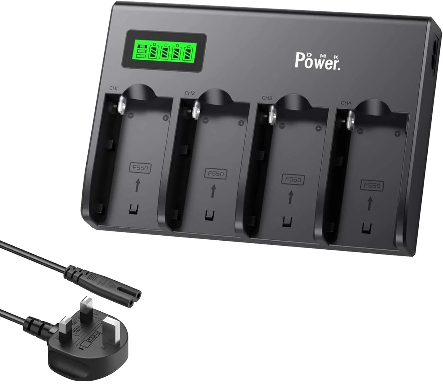 شارژر سریع 4 کاناله دیواری باتری DMK Power با نمایشگر LCD هوشمند سازگار با باتری دوربین و چراغ ویدئویی LED سونی NP-F970 NP-F960 NP-F950 NP-F930 NP-F770 NP-F750 NP-F570 NP-F550