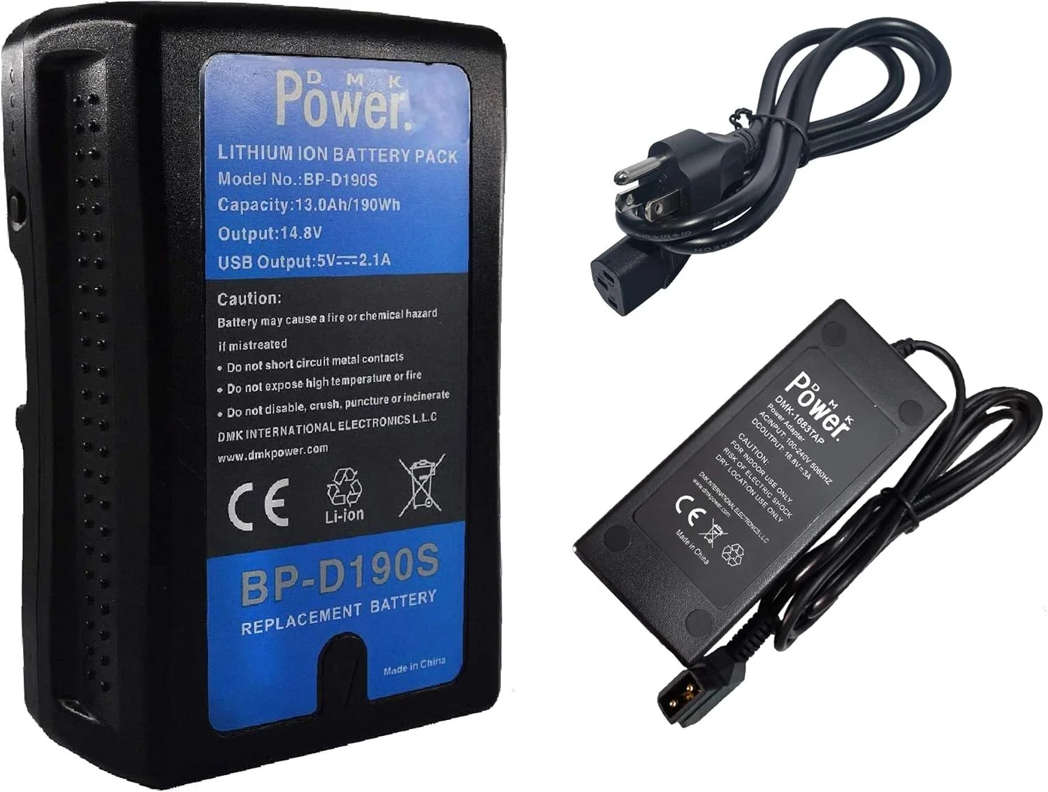 باطری DMK Power BP-D190S با مانت V (190Wh، 14.8V، 13000mAh) لیتیوم-یون به همراه شارژر سریع D-Tap برای دوربین فیلمبرداری، نورهای LED، دوربین های سینمای دیجیتال