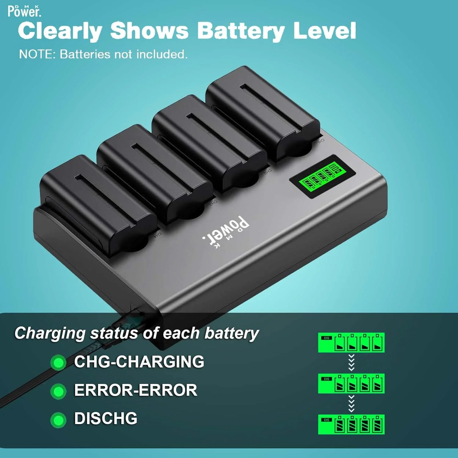 شارژر سریع 4 کاناله دیواری باتری DMK Power با نمایشگر LCD هوشمند سازگار با باتری دوربین و چراغ ویدئویی LED سونی NP-F970 NP-F960 NP-F950 NP-F930 NP-F770 NP-F750 NP-F570 NP-F550 شارژر سریع 4 کاناله دیواری باتری DMK Power با نمایشگر LCD هوشمند سازگار با باتری دوربین و چراغ ویدئویی LED سونی NP-F970 NP-F960 NP-F950 NP-F930 NP-F770 NP-F750 NP-F570 NP-F550