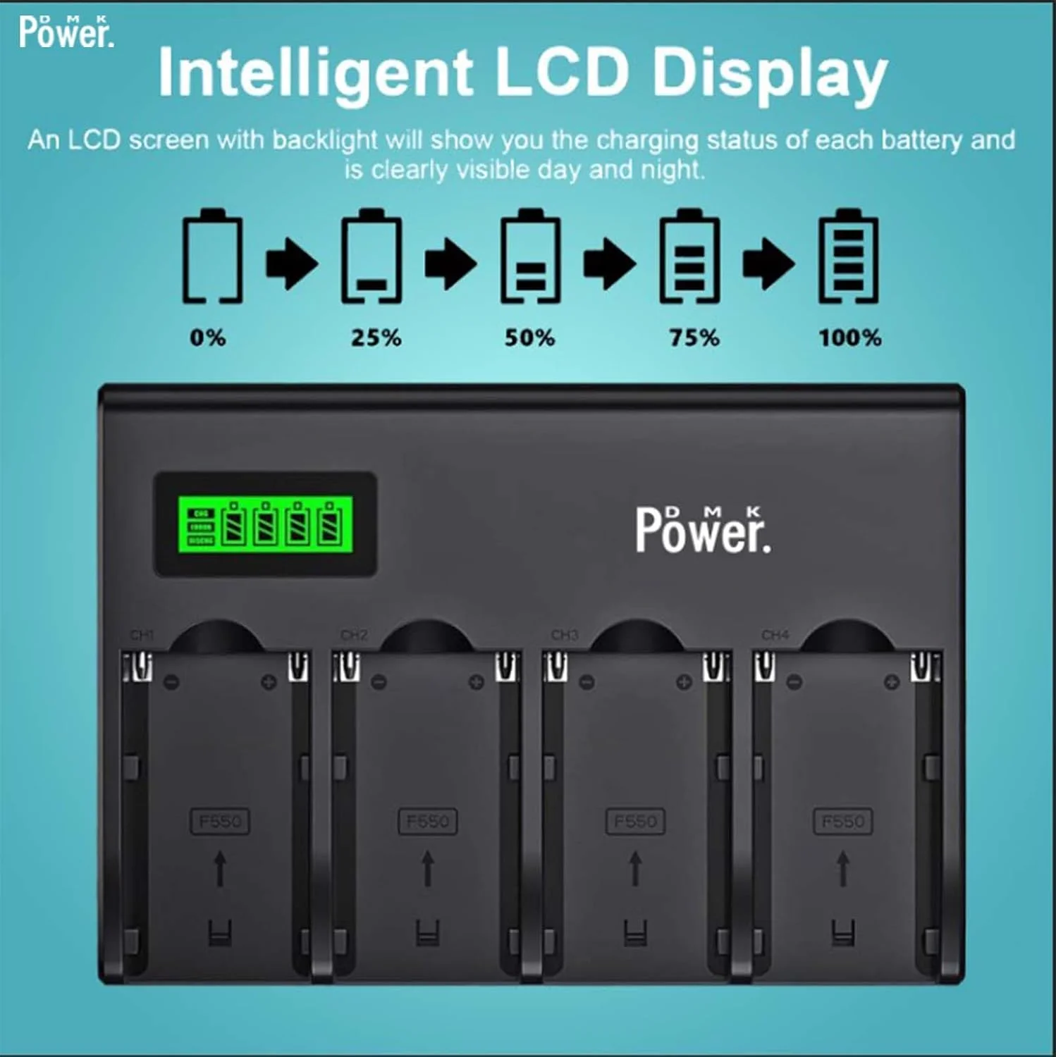 شارژر سریع 4 کاناله دیواری باتری DMK Power با نمایشگر LCD هوشمند سازگار با باتری دوربین و چراغ ویدئویی LED سونی NP-F970 NP-F960 NP-F950 NP-F930 NP-F770 NP-F750 NP-F570 NP-F550 شارژر سریع 4 کاناله دیواری باتری DMK Power با نمایشگر LCD هوشمند سازگار با باتری دوربین و چراغ ویدئویی LED سونی NP-F970 NP-F960 NP-F950 NP-F930 NP-F770 NP-F750 NP-F570 NP-F550