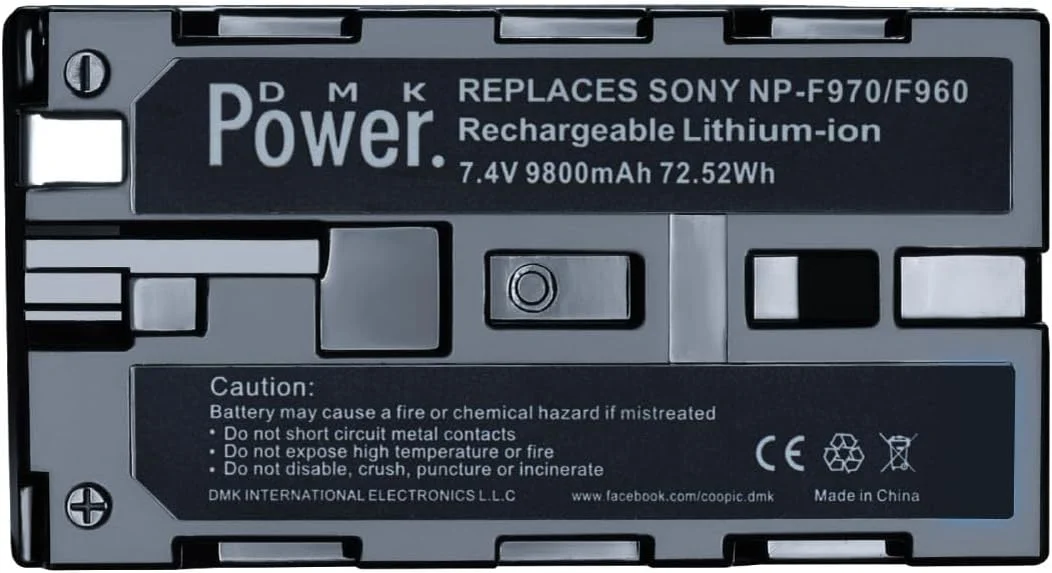باتری لیتیوم یونی قابل شارژ DMK Power NP-F970 F960 مناسب برای چراغ‌های ویدئویی LED و مانیتورها، سبک و اندازه های مختلف (فقط برای چراغ/مانیتور، 9800mAh تک بسته)
