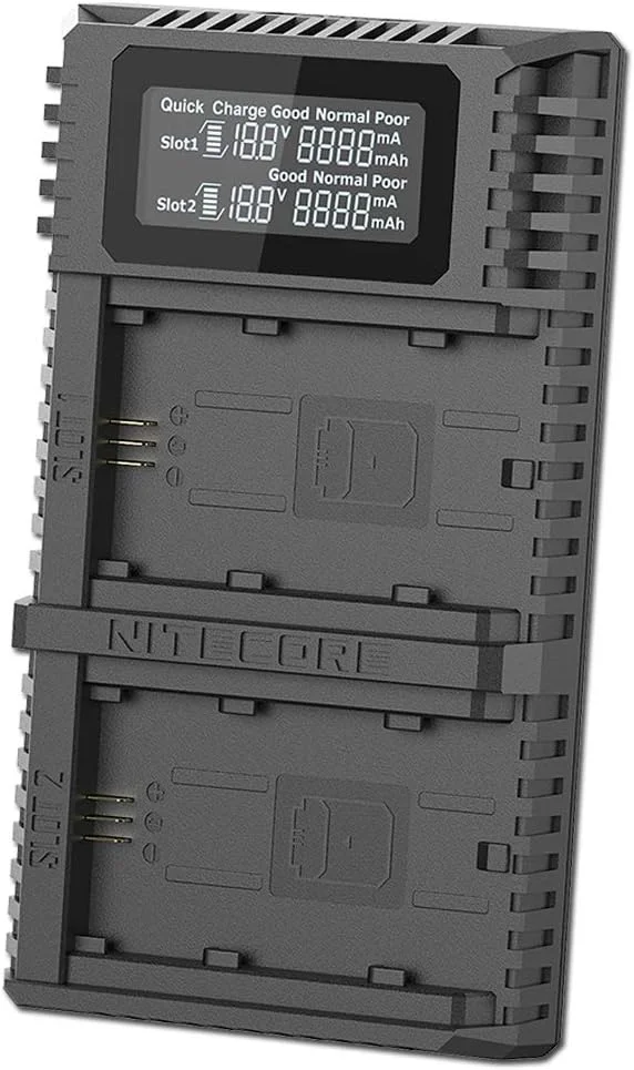 شارژر دوگانه USB سونی Nitecore USN4 Pro NP-FZ100 با صفحه نمایش LCD، مشکی، USN4PRO