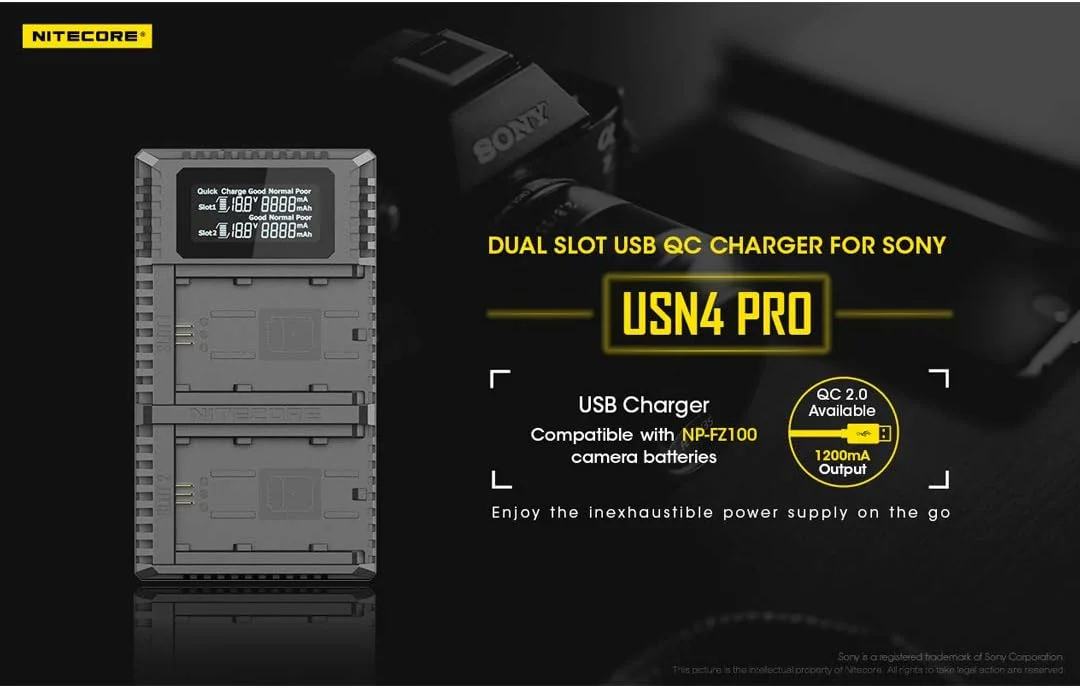 شارژر دوگانه USB سونی Nitecore USN4 Pro NP-FZ100 با صفحه نمایش LCD، مشکی، USN4PRO شارژر دوگانه USB سونی Nitecore USN4 Pro NP-FZ100 با صفحه نمایش LCD، مشکی، USN4PRO