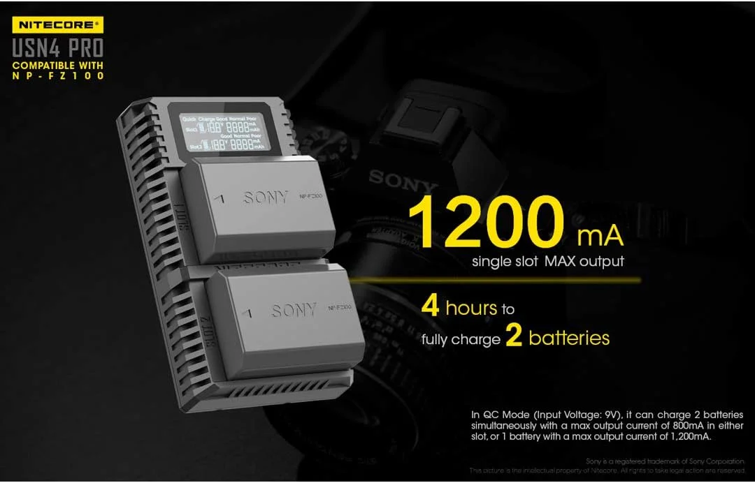 شارژر دوگانه USB سونی Nitecore USN4 Pro NP-FZ100 با صفحه نمایش LCD، مشکی، USN4PRO شارژر دوگانه USB سونی Nitecore USN4 Pro NP-FZ100 با صفحه نمایش LCD، مشکی، USN4PRO