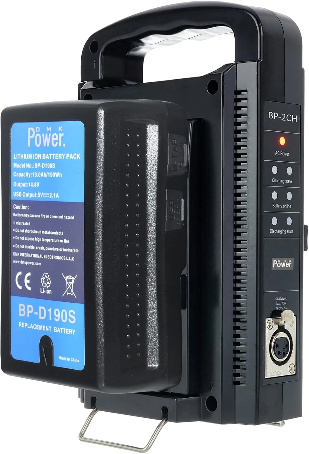 باطری V-Lock مدل DMK Power BP-D190S (190Wh, 14.8V, 13000mAh) باطری لیتیوم-یون قابل شارژ به همراه شارژر سریع دو طرفه V Mount مدل BP-2CH و کابل 3 پین برای دوربین فیلمبرداری باطری V-Lock مدل DMK Power BP-D190S (190Wh, 14.8V, 13000mAh) باطری لیتیوم-یون قابل شارژ به همراه شارژر سریع دو طرفه V Mount مدل BP-2CH و کابل 3 پین برای دوربین فیلمبرداری