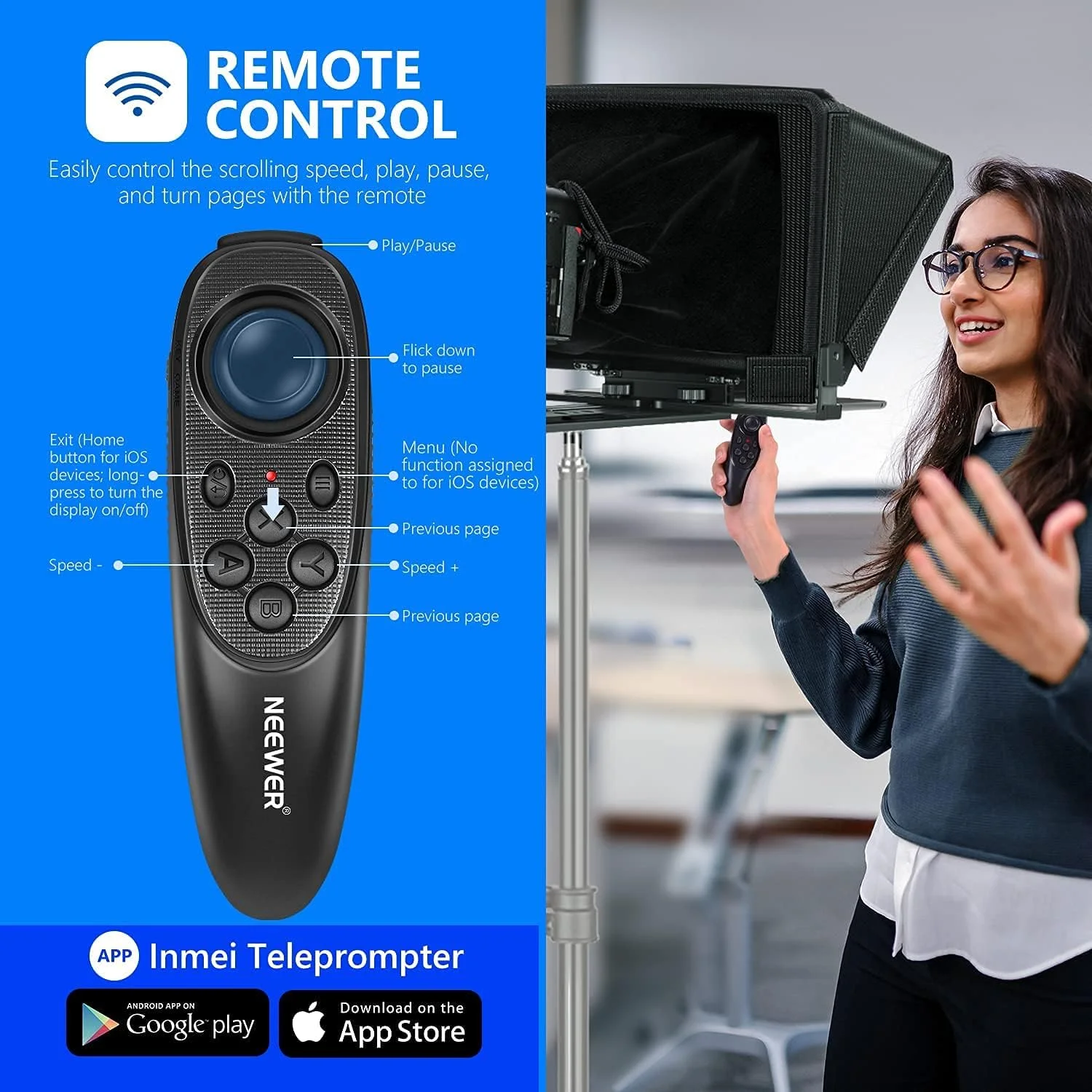 تله پرامپتر آلیاژ آلومینیومی 14 اینچی NEEWER X12 برای آیپد، تبلت، تلفن هوشمند، دوربین های DSLR با کنترل از راه دور، کیف حمل، سازگار با برنامه iOS/Android برای آموزش آنلاین/Vlogger/پخش زنده