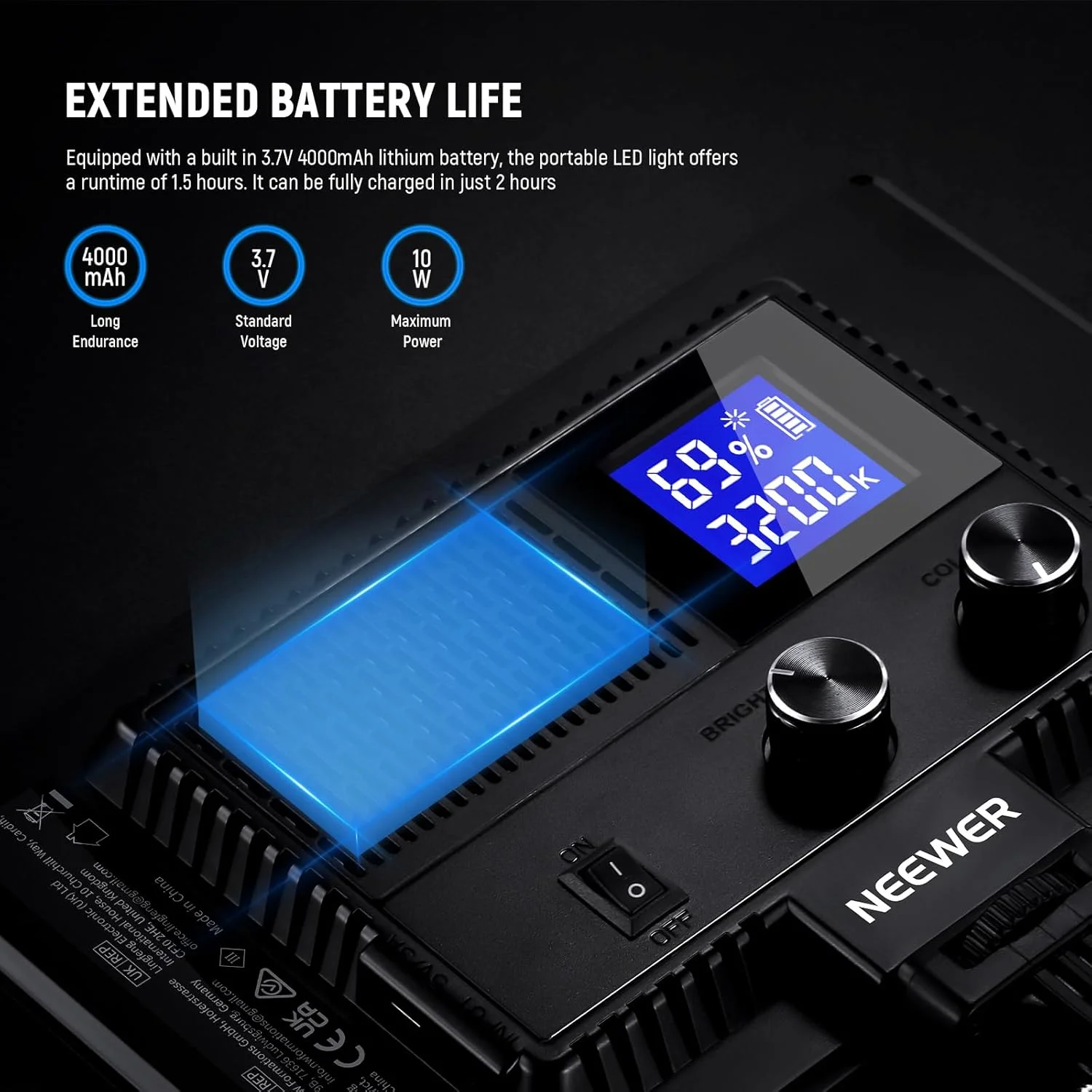 پنل نور LED ویدئویی 9 اینچی NEEWER، نور ملایم قابل تنظیم دوربین DSLR با سه پایه کوچک، باتری 4000mAh، پورت های USB Type C، 3200K~5600K CRI95+ 600Lux برای عکاسی، ضبط ویدئو، پخش زنده، مدل NL-116AI