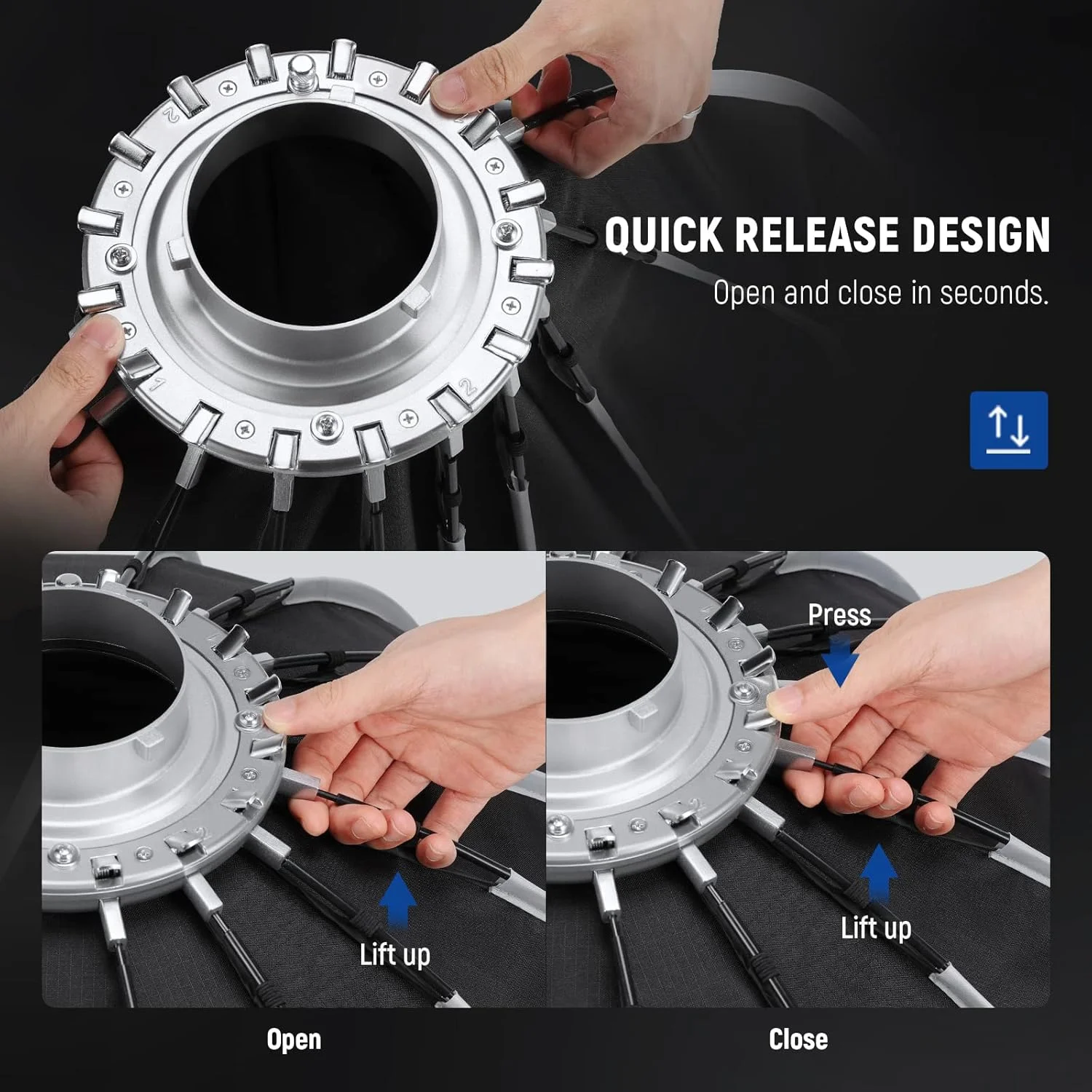 نرم باکس پارابولیک 120 سانتی متری نیور با قابلیت نصب و جمع شدن سریع، به همراه دیفیوزر، گرید لانه زنبوری و کیف، سازگار با Aputure 120d Light Dome Godox sl60w NEEWER RGB CB60 و سایر نورهای مانت بوئنز
