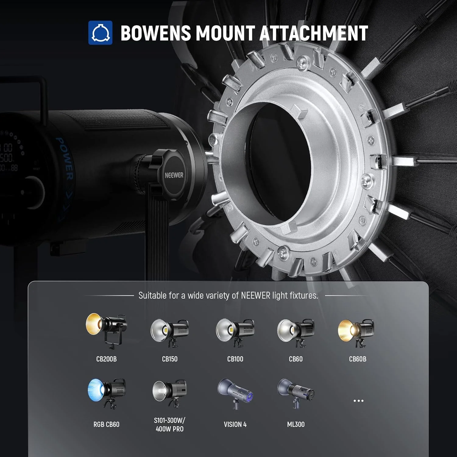 نرم باکس پارابولیک 120 سانتی متری نیور با قابلیت نصب و جمع شدن سریع، به همراه دیفیوزر، گرید لانه زنبوری و کیف، سازگار با Aputure 120d Light Dome Godox sl60w NEEWER RGB CB60 و سایر نورهای مانت بوئنز