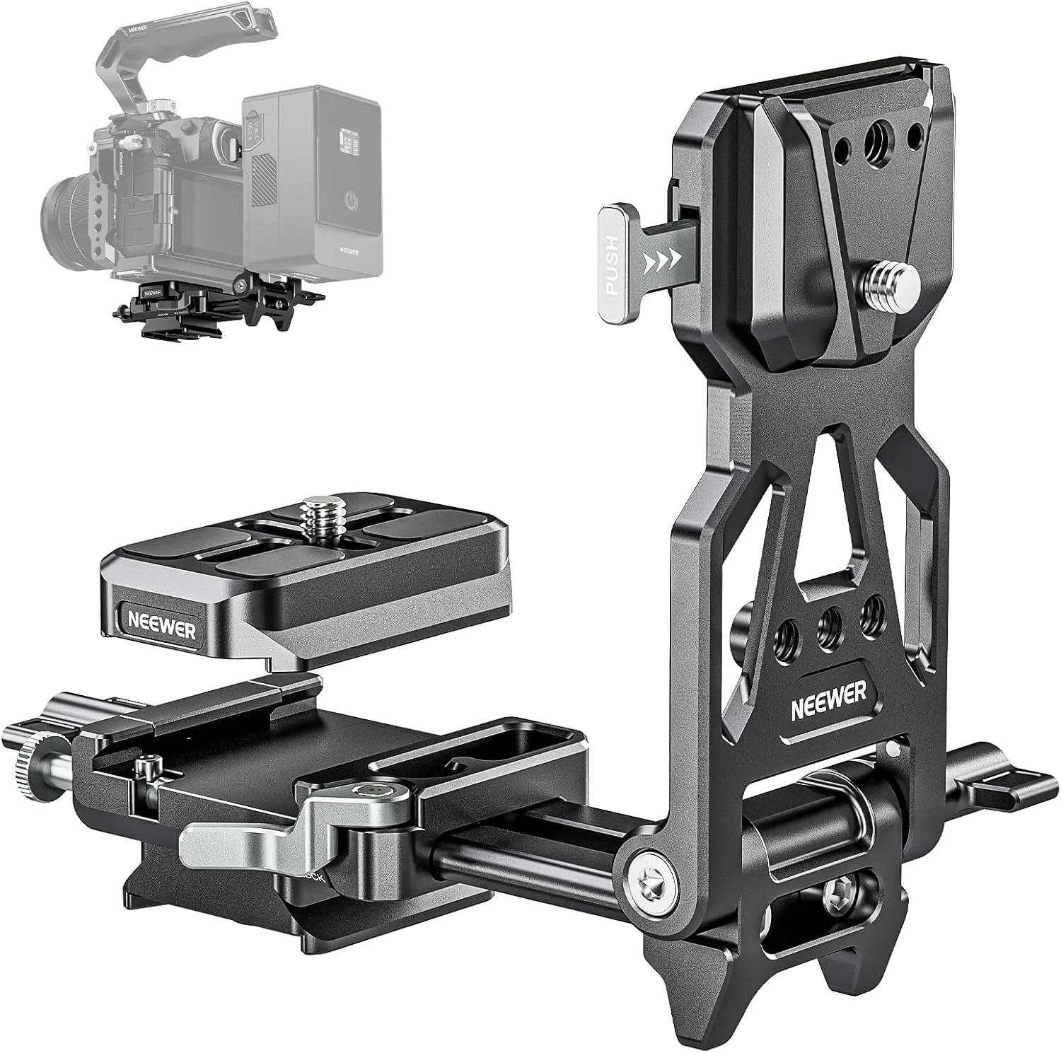 صفحه باتری تاشو V-Mount نیوئر با صفحه پایه دوربین تغییر سریع نوع Arca DSLR، سازگار با قفس باتری V-Mount SmallRig گیمبال DJI RS4 RS3، PS015 PRO