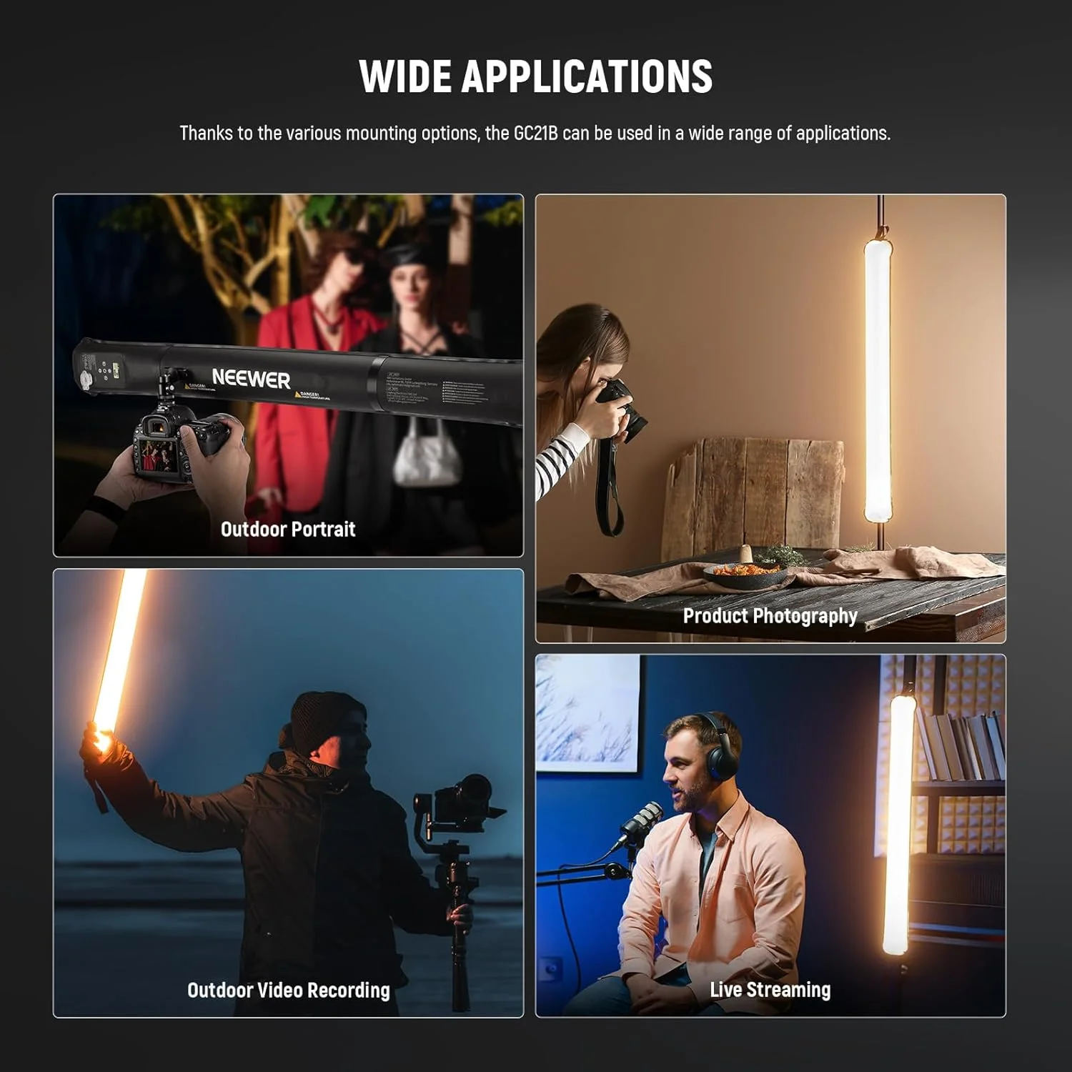 چراغ LED دستی 21 واتی NEEWER، نورپردازی ویدیویی TPU بادی قابل حمل و سبک وزن دو رنگ، 2700-6500K 1300LUX/0.5 12 جلوه CRI95 باتری 2500mAh، برای عکاسی استودیویی و ضبط ویدیو، GC21B