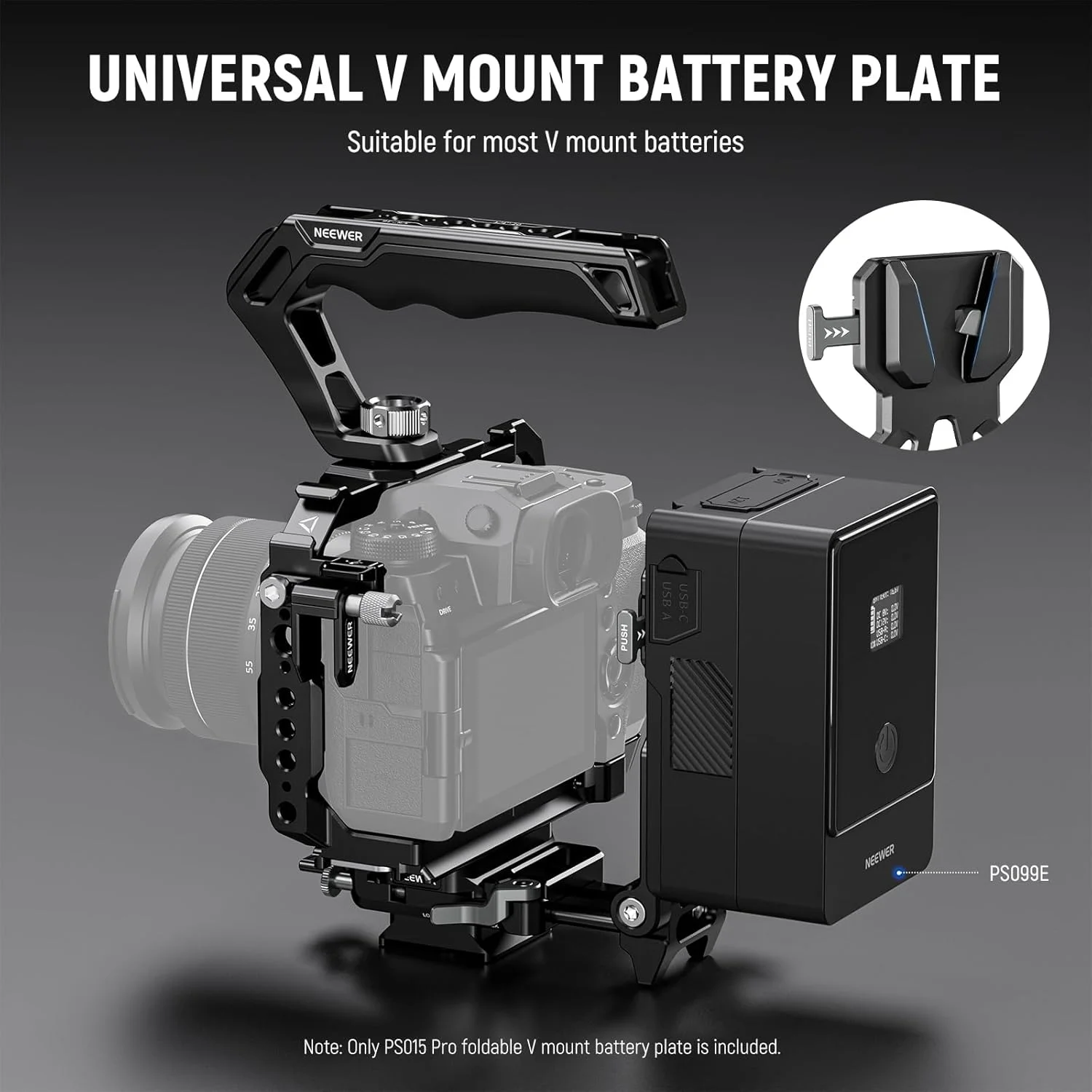 صفحه باتری تاشو V-Mount نیوئر با صفحه پایه دوربین تغییر سریع نوع Arca DSLR، سازگار با قفس باتری V-Mount SmallRig گیمبال DJI RS4 RS3، PS015 PRO