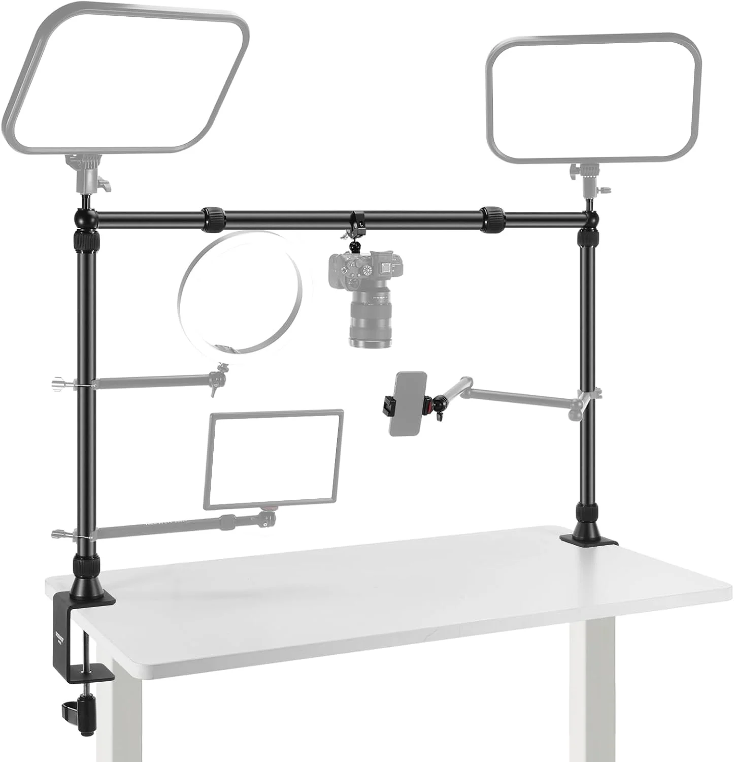 پایه نگهدارنده دوربین بالای سر NEEWER با 2 سر توپی، گیره سوپر/نگهدارنده تلفن همراه/پایه رومیزی دوربین، پایه چند دستگاهی، سه پایه بالای سر پلت فرم، ارتفاع و عرض قابل تنظیم، حداکثر بار 12 کیلوگرم، NK002