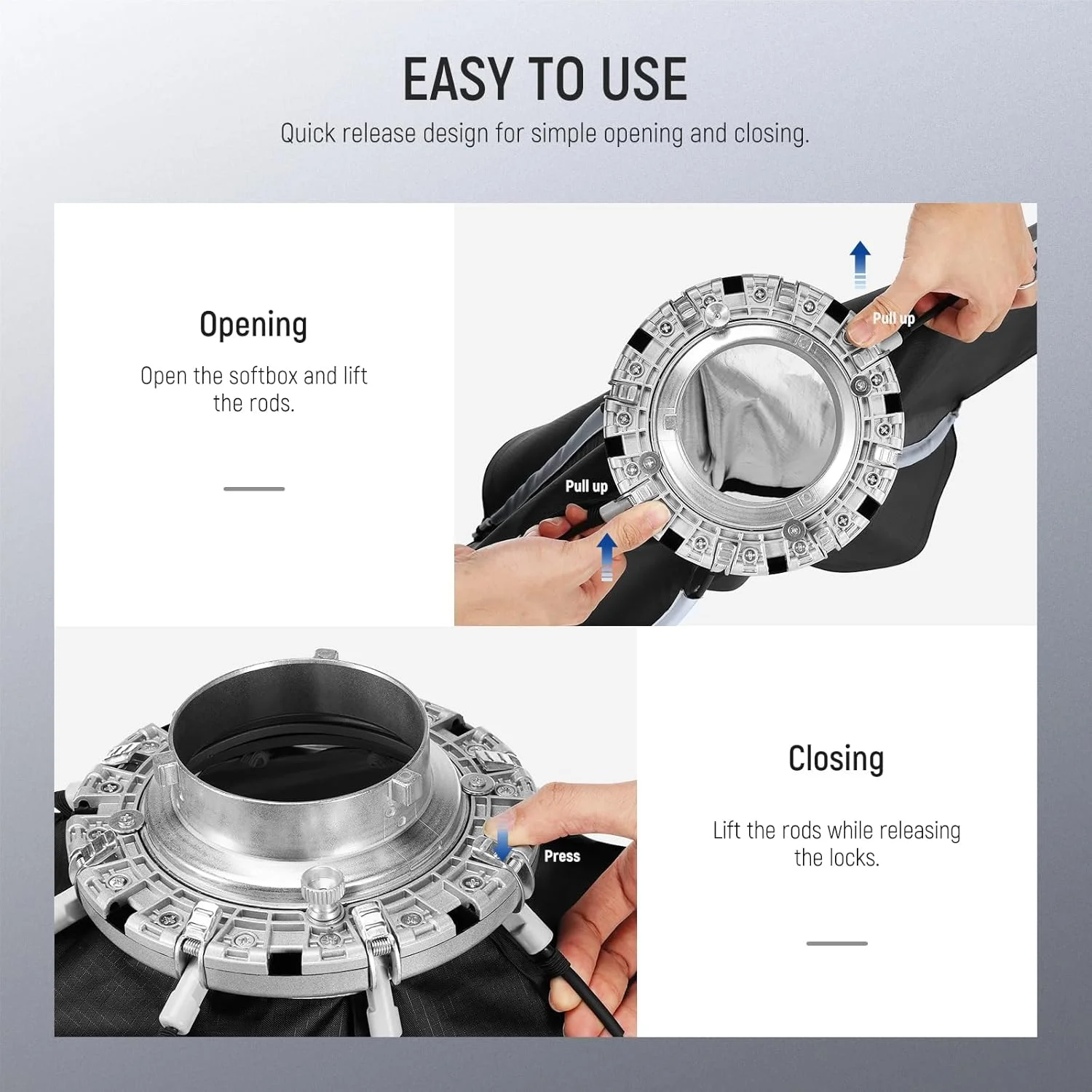 نرم باکس هشت ضلعی 90 سانتی متری NEEWER با مانت بوئنز رهاسازی سریع، دیفیوزر های نور، گرید لانه زنبوری و کیف حمل مناسب برای RGB CB60 CB60B CB200B MS60B MS60C MS150B S101-300W/400W Pro Vision 4 Q4, NS35P