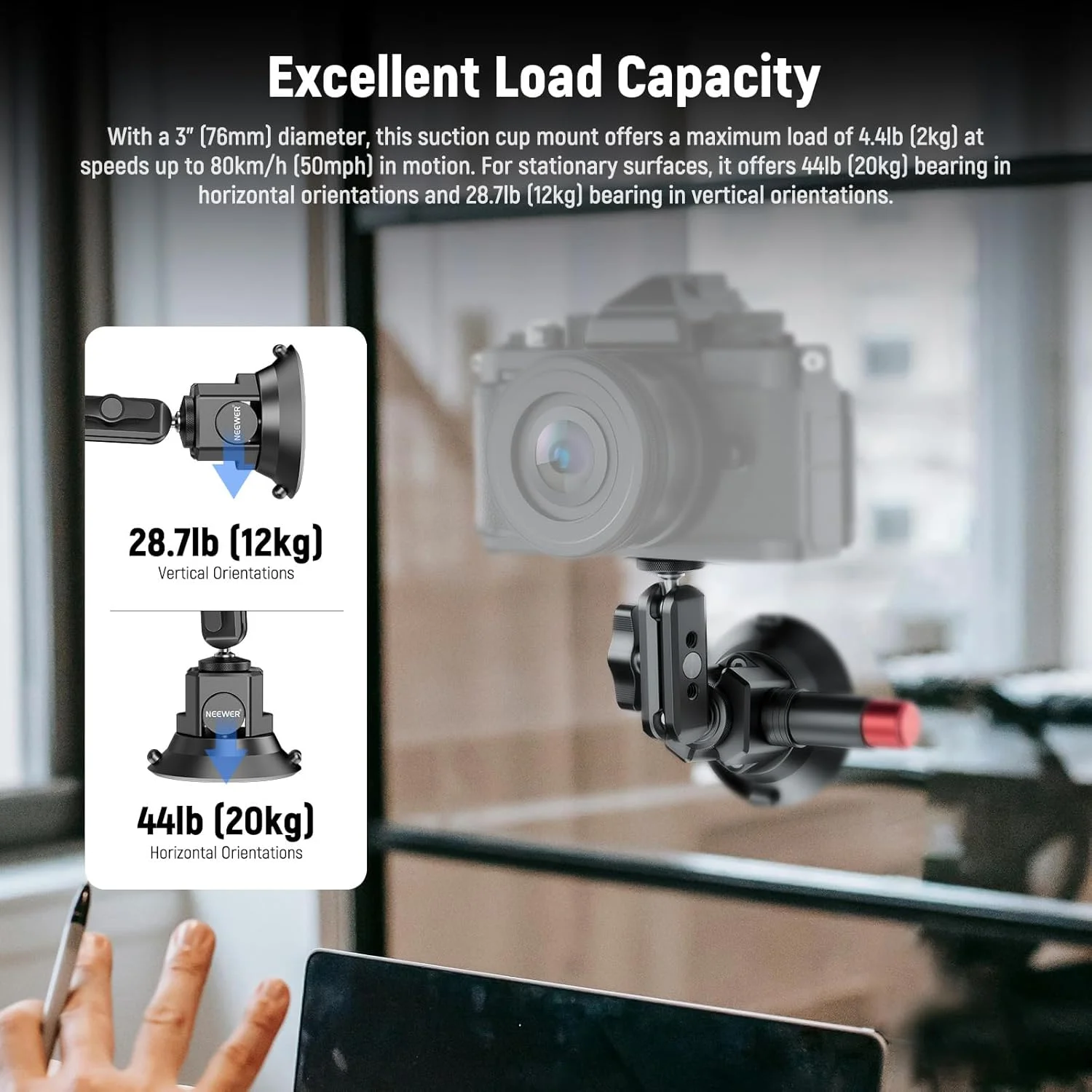 پایه نگهدارنده دوربین مکشی NEEWER 3 اینچی با بازوی جادویی سر توپی، سوراخ های 1/4 اینچی ARRI، پایه ماشین با رهاسازی سریع به همراه آداپتور دوربین اکشن سازگار با DJI Insta360، CA104