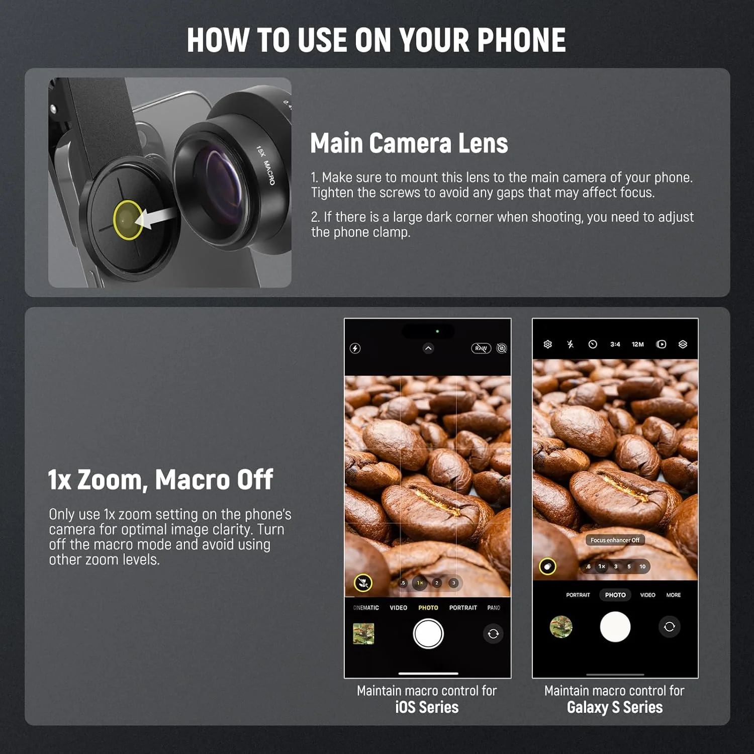 کیت لوازم جانبی لنز دوربین گوشی موبایل 2 در 1 نیوور BASICS، زاویه دید عریض HD 0.45x + ماکرو 15x، گیره لنز، حلقه آداپتور فیلتر جداشدنی 17 میلی متر به 37 میلی متر سازگار با گوشی های هوشمند آیفون سامسونگ اندروید، LS-67