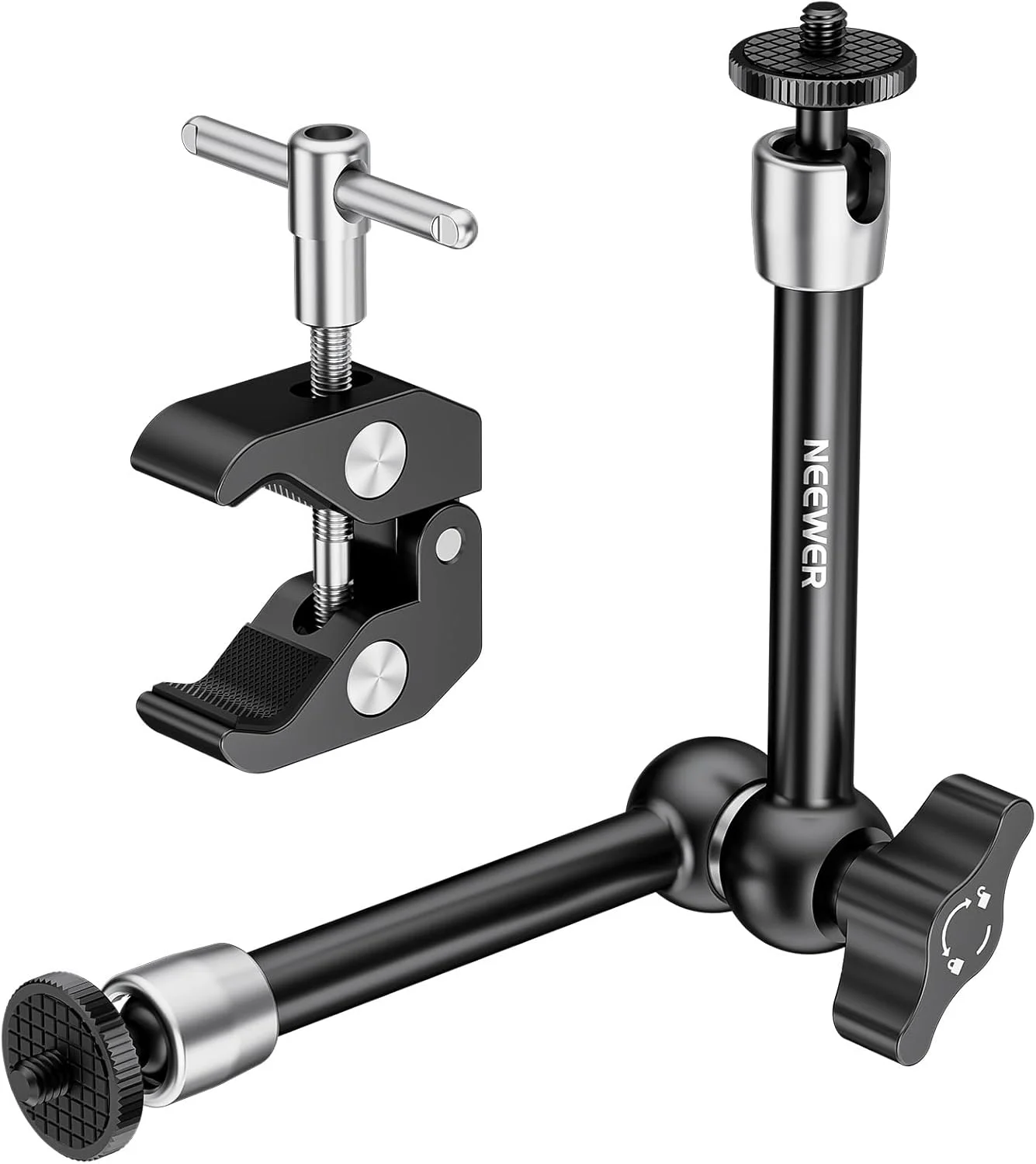 بازوی جادویی قابل تنظیم 25 سانتی‌متری NEEWER با گیره سوپر، رزوه های 1/4 و 3/8 اینچی، پیچ های 1/4 اینچی برای فلاش/نور LED/میکروفون/مانیتور، سازگار با قفس دوربین SmallRig، حداکثر بار: 2 کیلوگرم، ST25C