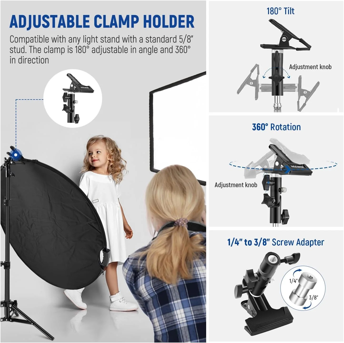 بازتابنده نور 5 در 1 نیوئر 80 سانتی متری با گیره و دستگیره، بازتابنده چند دیسکی تاشو عکاسی شفاف/نقره ای/طلایی/سفید/مشکی با رزوه 3/8 اینچی برای نورپردازی استودیویی در فضای باز، RF-80II بازتابنده نور 5 در 1 نیوئر 80 سانتی متری با گیره و دستگیره، بازتابنده چند دیسکی تاشو عکاسی شفاف/نقره ای/طلایی/سفید/مشکی با رزوه 3/8 اینچی برای نورپردازی استودیویی در فضای باز، RF-80II