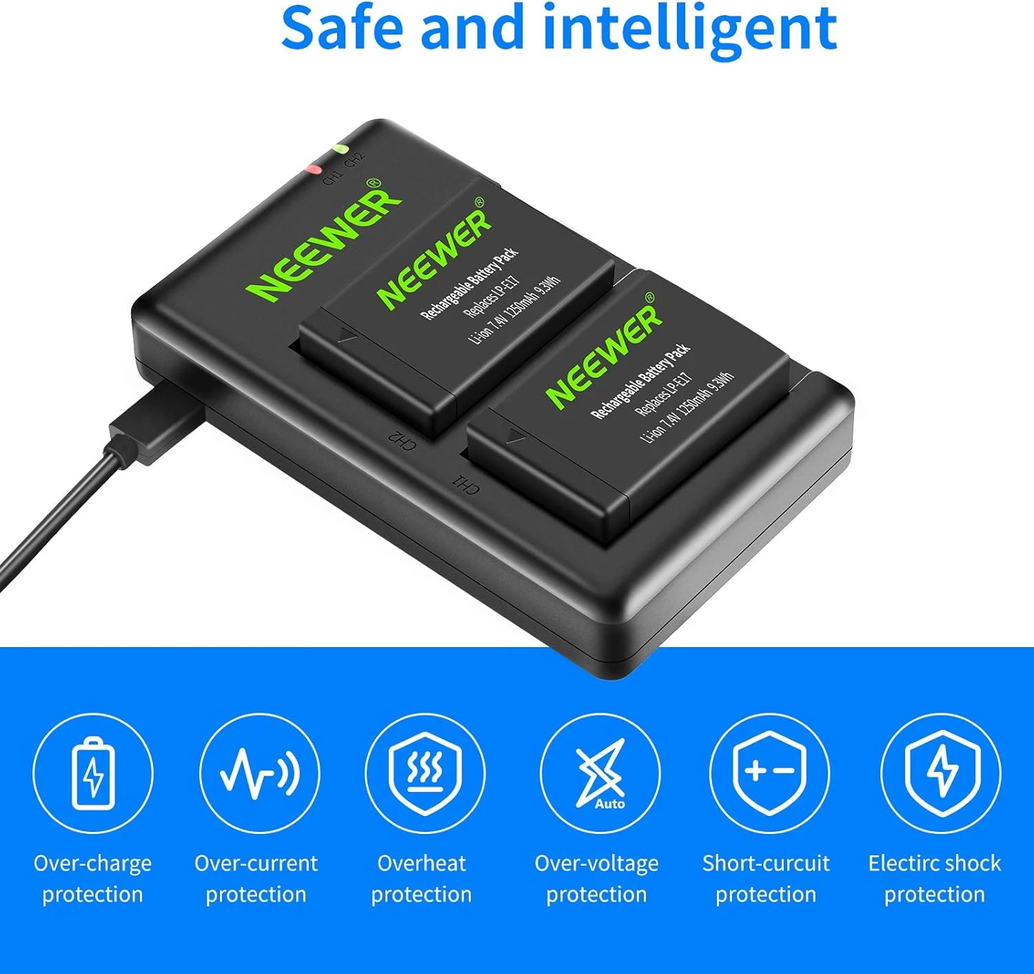 بسته 2 عددی باتری جایگزین LP-E17 نیور و شارژر USB دوگانه برای دوربین های Canon EOS R8, R10, R50, RP, 77D, 750D, 760D, 800D, 8000D, M6 II, M6, M5, M3, Rebel SL2, SL3, T6i, T6s, T7i, T8i بسته 2 عددی باتری جایگزین LP-E17 نیور و شارژر USB دوگانه برای دوربین های Canon EOS R8, R10, R50, RP, 77D, 750D, 760D, 800D, 8000D, M6 II, M6, M5, M3, Rebel SL2, SL3, T6i, T6s, T7i, T8i