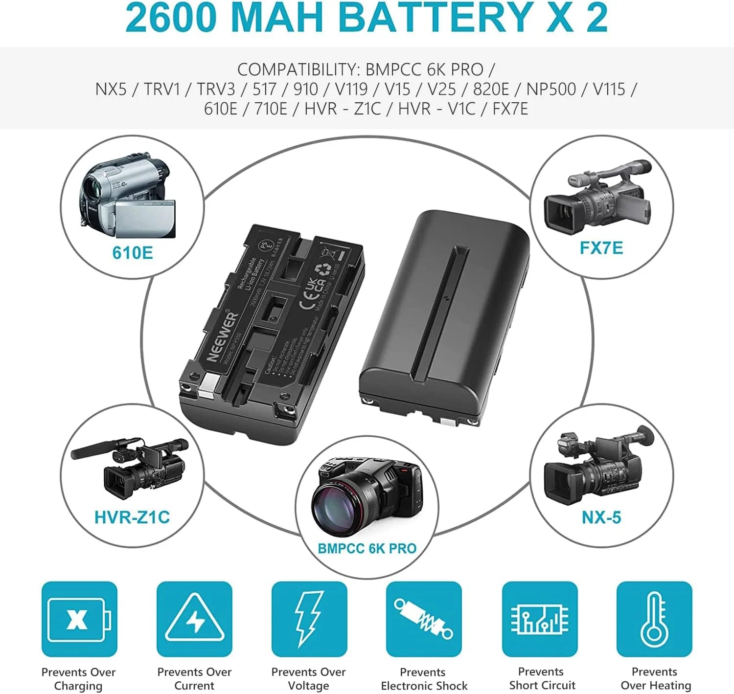 مجموعه شارژر باتری NEEWER NP F550، سازگار با Sony NP F970 F750 F770 F960 F550 F530 F330 F570 CCD SC55 TR516 TR716 TR818 TR910 TR917 نور LED/مانیتور اسلایدر دوربین NEEWER (2 عدد در یک بسته، مشکی)